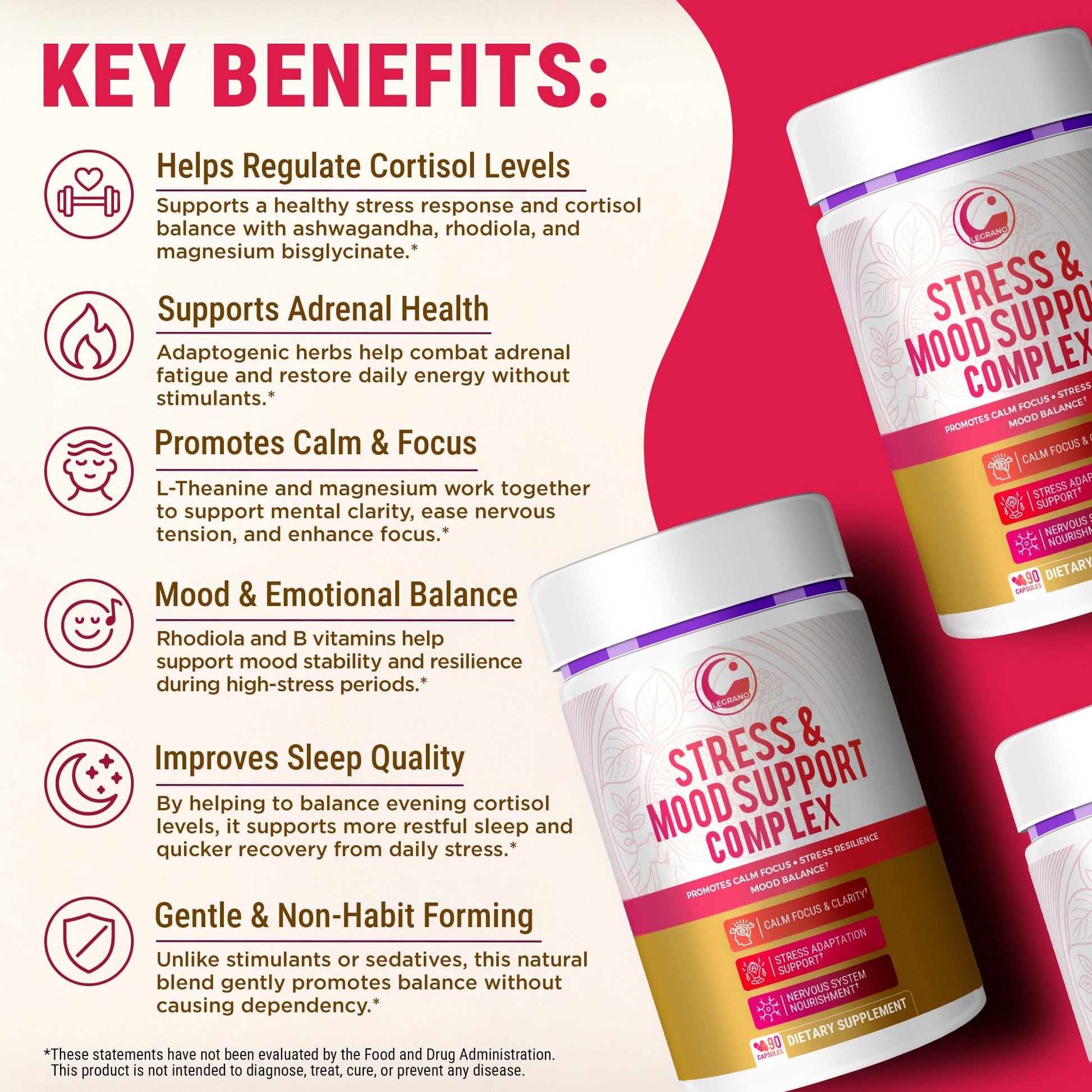 LEGRANO Cortisol Manager Supplements for Women & Men with Ashwagandha, L-Theanine, Magnesium Glycinate, Rhodiola, Ginseng – Cortisol Reducer & Adrenal Support – 90 Capsules – Calm, Focus, Balance LEGRANO uk supplements
