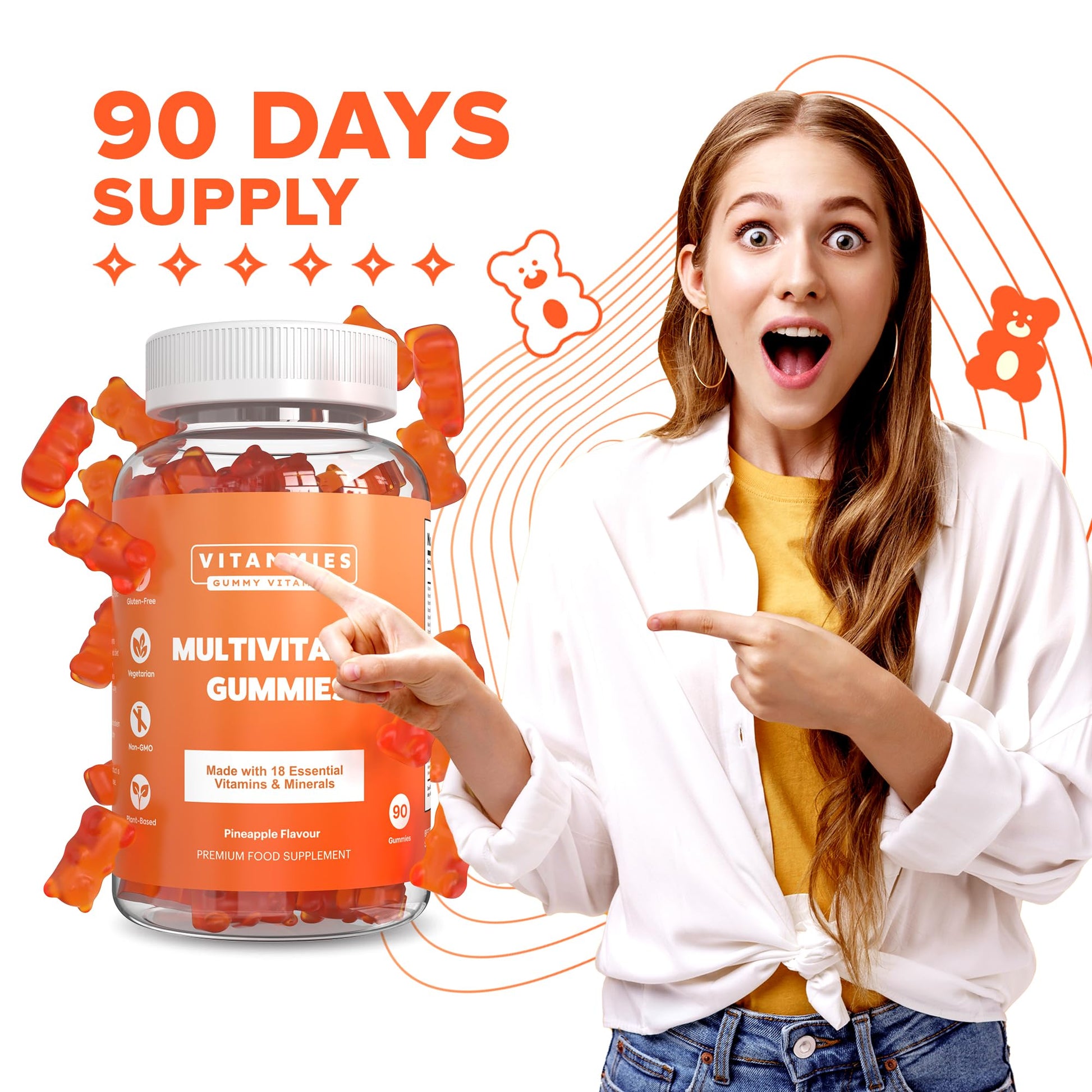 Multivitamin Gummies for Women & Men - 3 Months Supply - 18 Multivitamins & Minerals Vitammies uk supplements