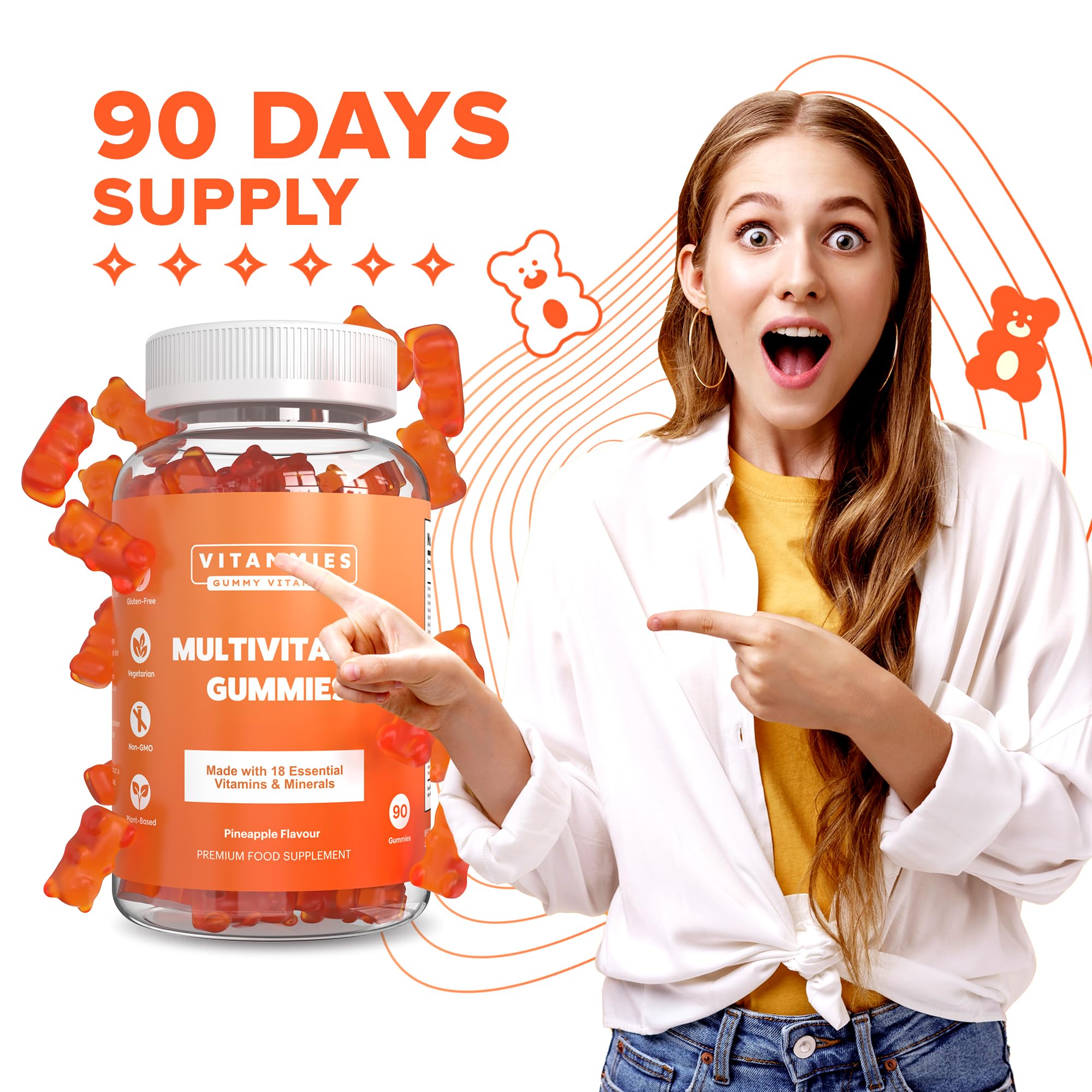 Multivitamin Gummies for Women & Men - 3 Months Supply - 18 Multivitamins & Minerals Vitammies uk supplements