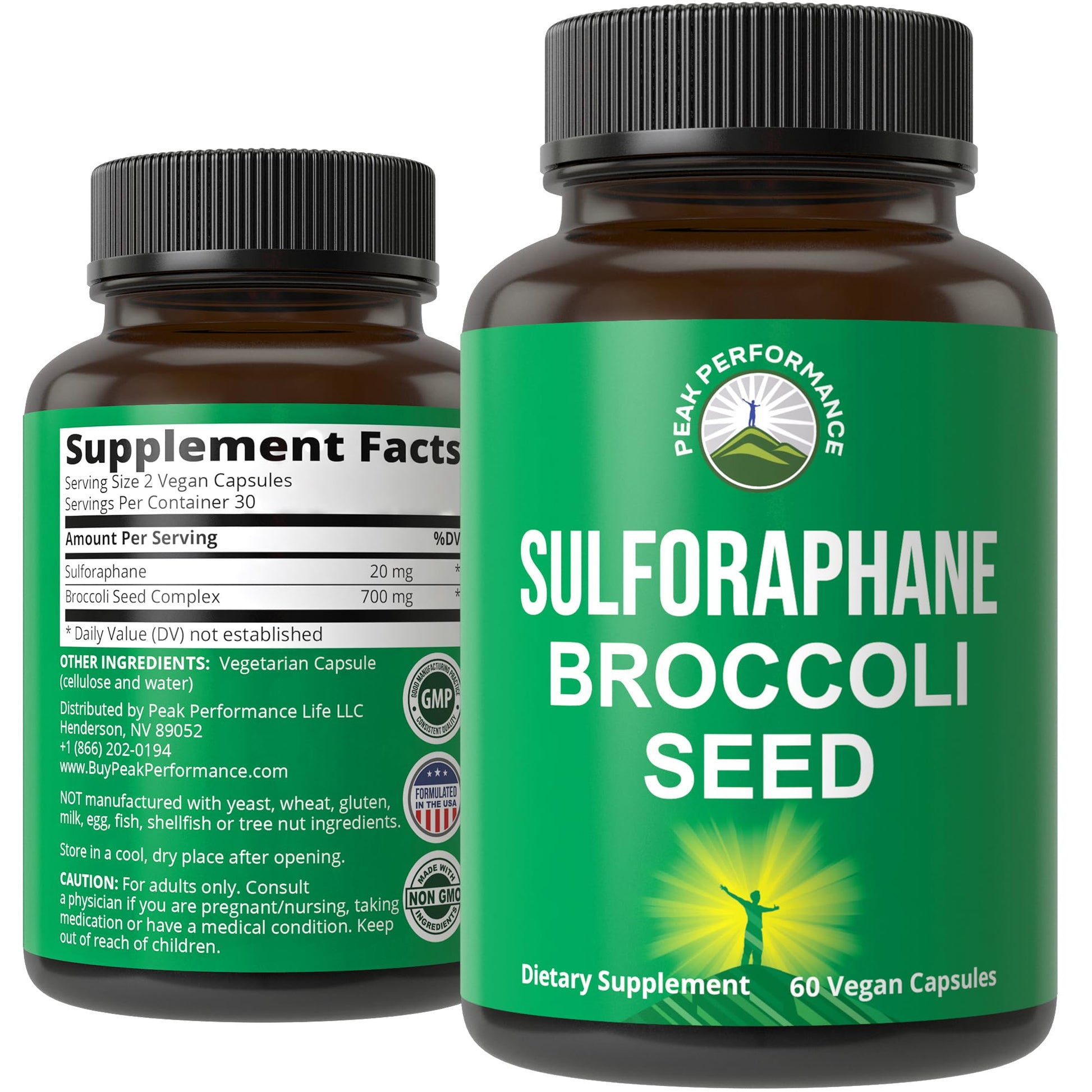 Sulforaphane Supplement 20mg + Broccoli Seed Extract Vegan Capsules. Activated Peak Performance uk supplements