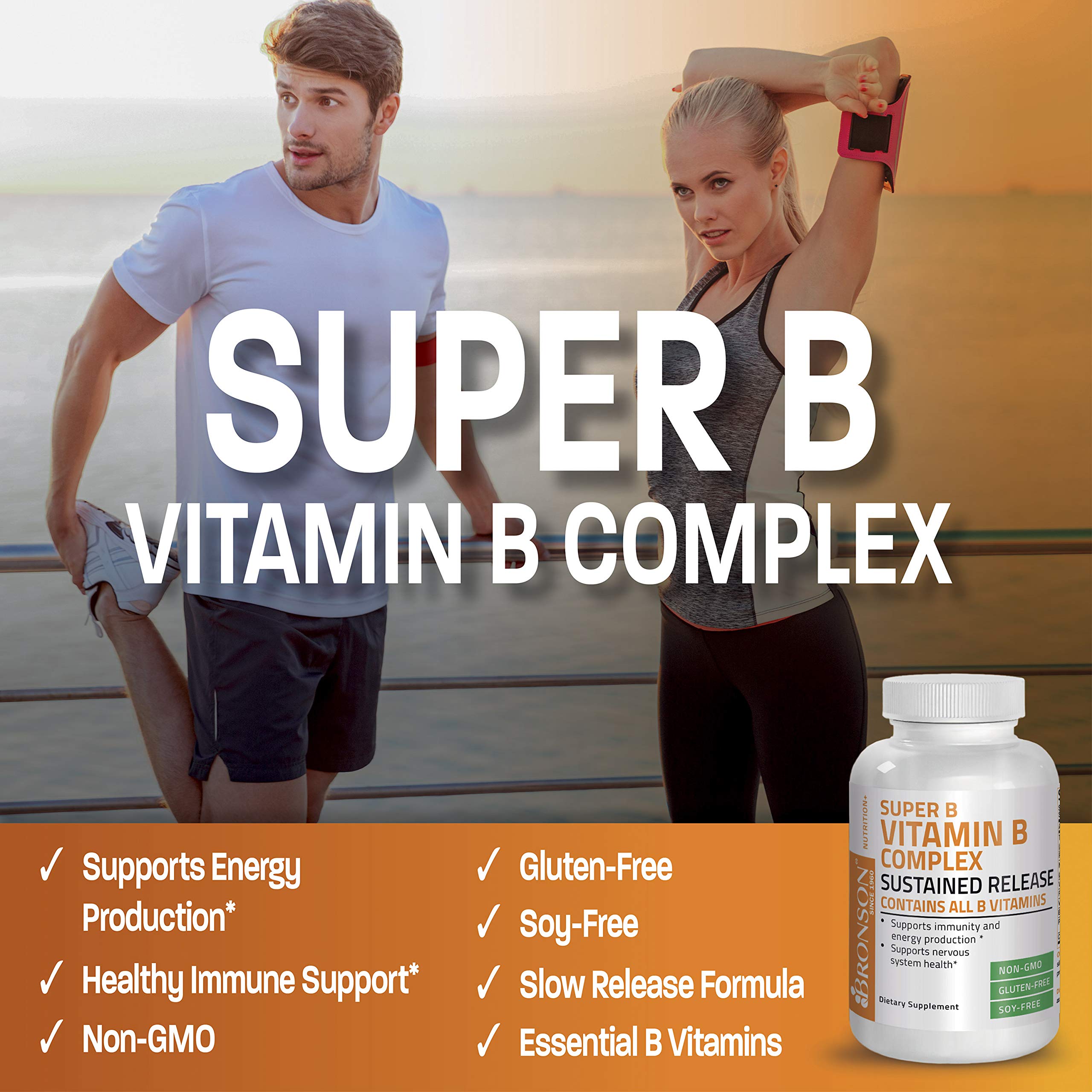 Bronson Super B Vitamin B Complex Sustained Slow Release Vitamin B1, B2, B3, B6, B9 Bronson uk supplements