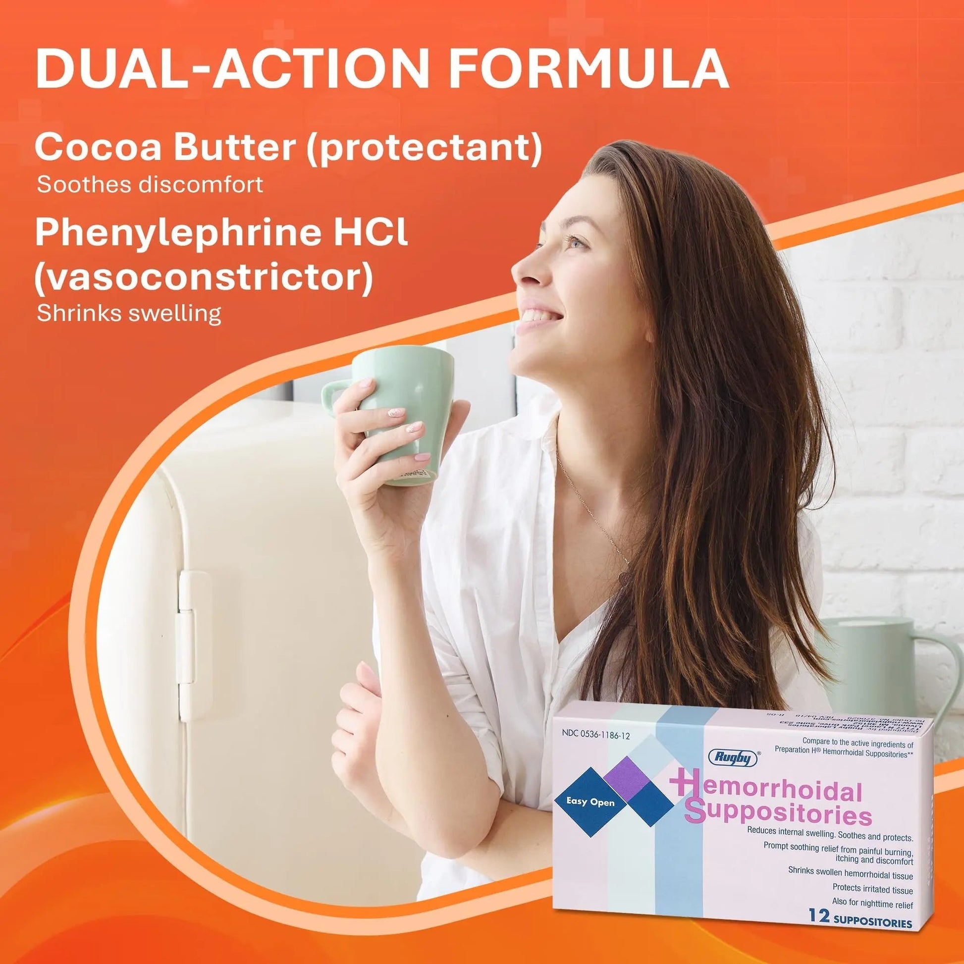 Rugby Hemorrhoidal Suppositories - Soothing and Shrinking Action for Internal Hemorrhoids with Cocoa Butter and Phenylephrine HCl, Easy Open Design - 12 Count RUGBY LABORATORIES uk supplements