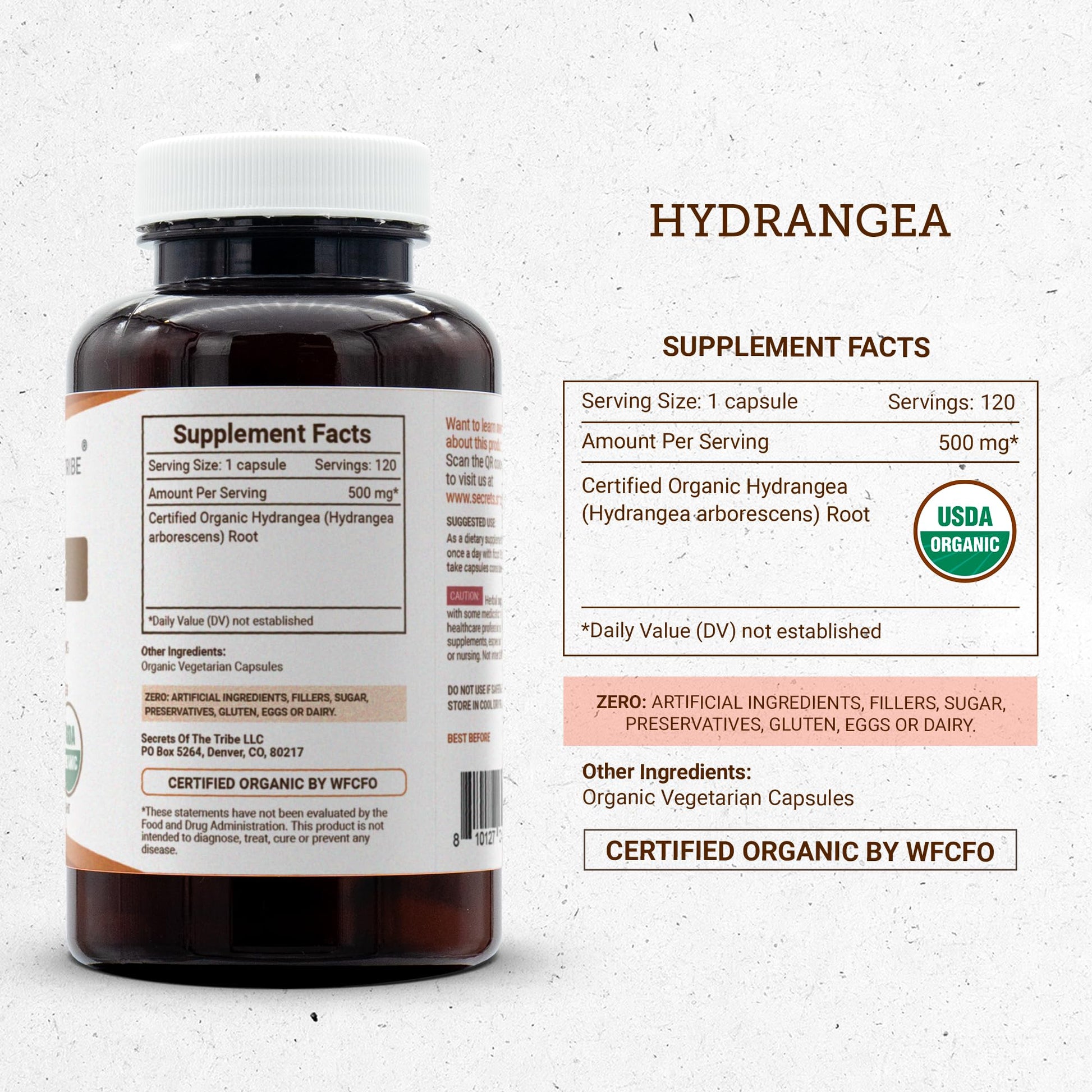 Secrets of the Tribe Hydrangea USDA Organic Capsules | Certified Organic Vegetarian Capsules, Herbal Dietary Supplement | Hydrangea arborescens Dried Root (120 Count) Secrets of the Tribe uk supplements