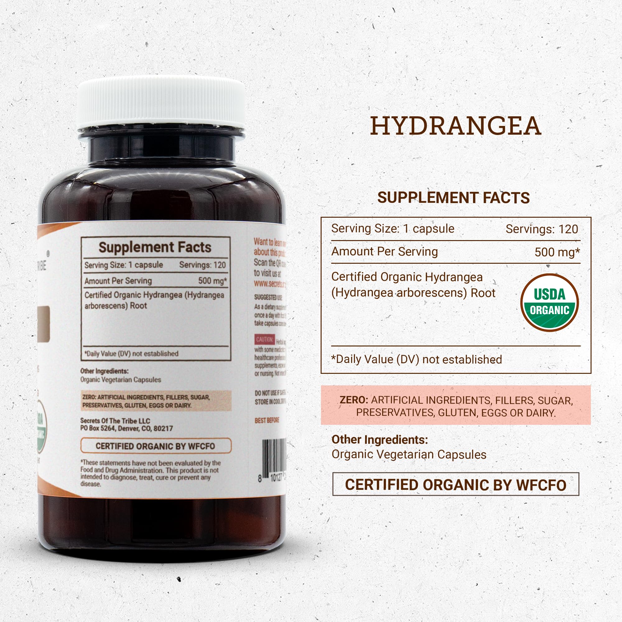 Secrets of the Tribe Hydrangea USDA Organic Capsules | Certified Organic Vegetarian Capsules, Herbal Dietary Supplement | Hydrangea arborescens Dried Root (120 Count) Secrets of the Tribe uk supplements