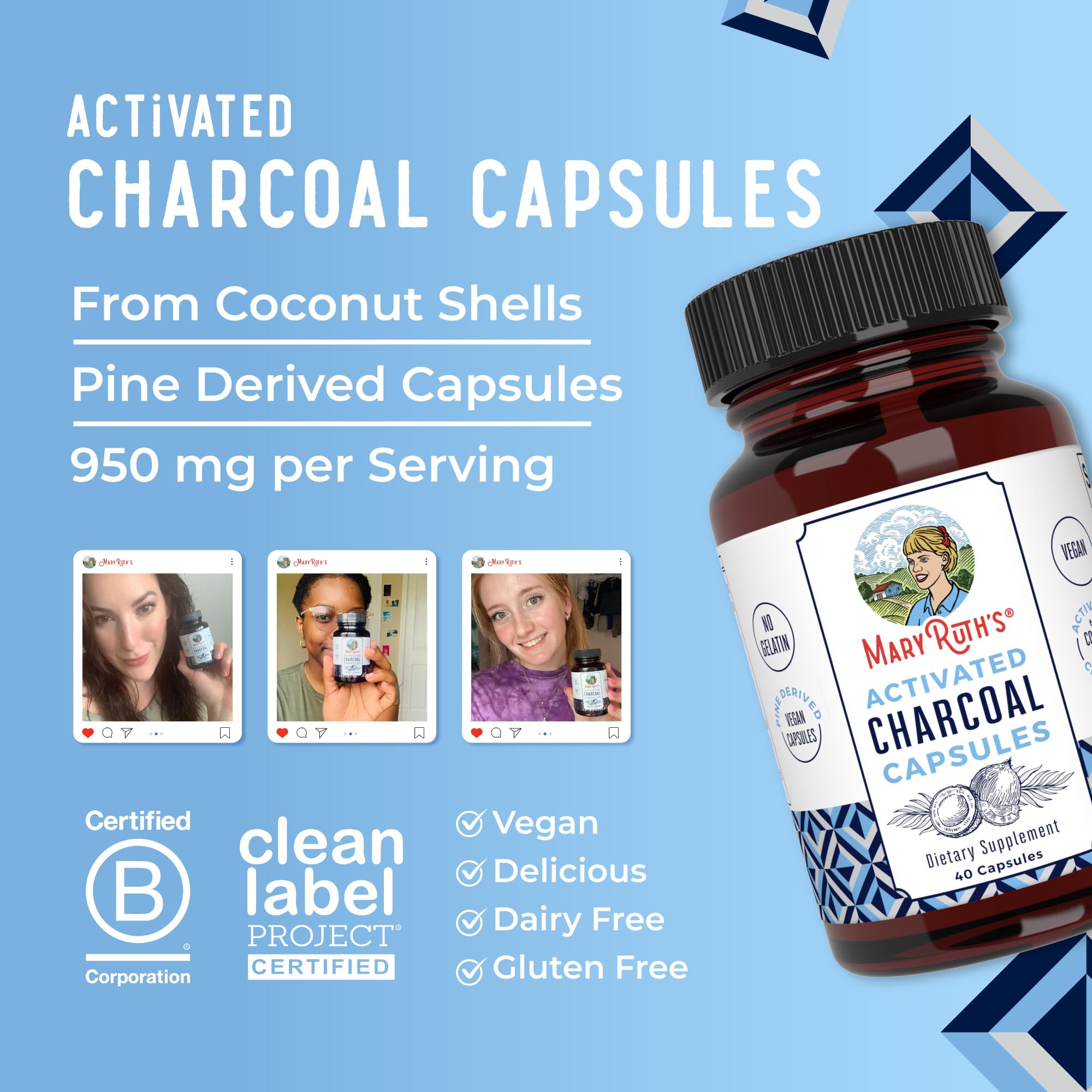 MaryRuth Organics Activated Charcoal Capsules | Substance Adsorption | Derived from Coconut Shells | Vegan Capsules from Pine Trees | Non-GMO | Gluten Free | 40 Count MARYRUTH'S uk supplements