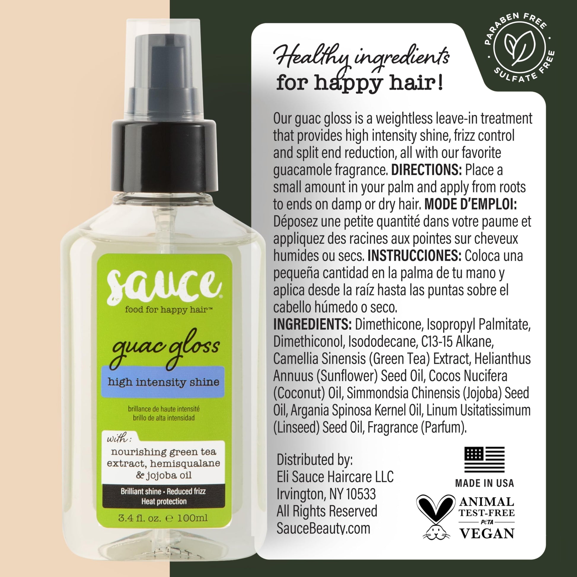 SAUCE BEAUTY Guac Hair Gloss, 3 Fl Oz High Intensity Shine, Jojoba Oil, Green Tea Extract & Squalane to Smooth, Boost Shine & Control Frizz for Sleeker, Softer, More Manageable Hair, Vegan Formula SAUCE BEAUTY uk supplements
