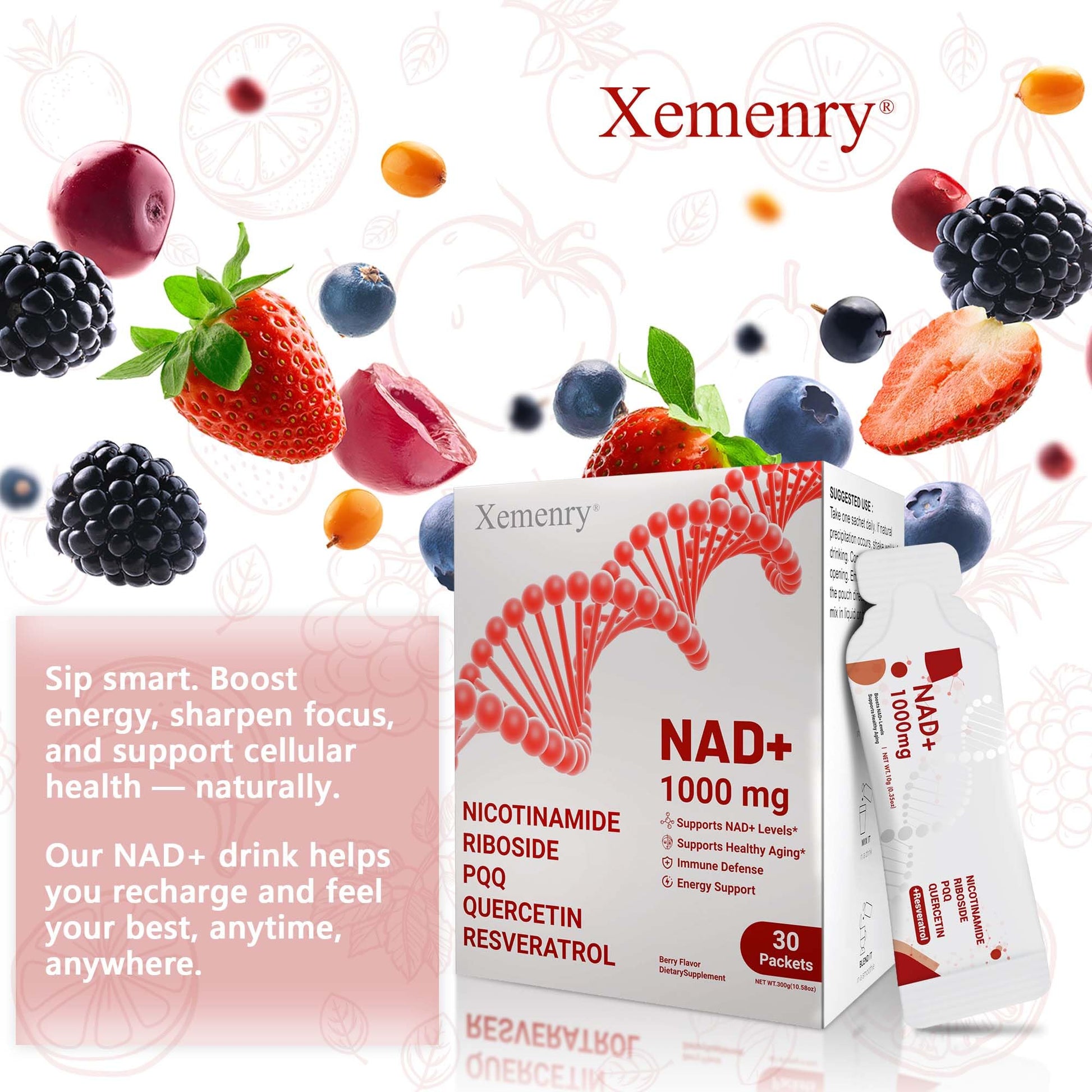 NAD Supplement 1000mg Liquid - Nicotinamide Riboside Resveratrol Supplements for Men & Women - NMN Alternative for Enhanced Energy & Anti-Aging, Focus - 30 Packets Xemenry uk supplements