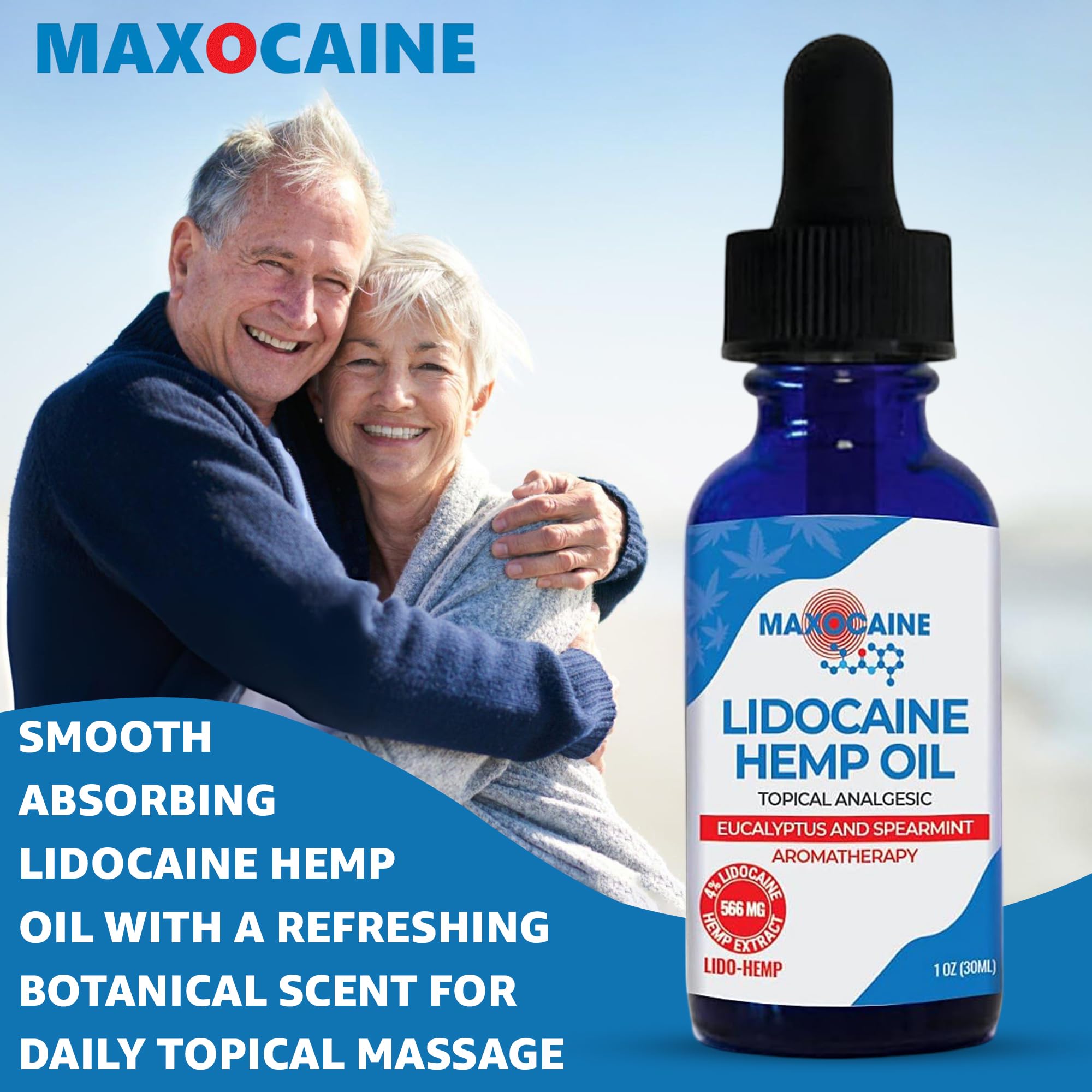 MAXOCAINE Lidocaine Hemp Oil 4% - Maximum Strength Topical Pain Relief, Fast Acting Soothing Oil for Muscle, Joint, Back & Arthritis Support, Cooling Eucalyptus & Spearmint, 1 oz (30 ml) MAXOCAINE uk supplements