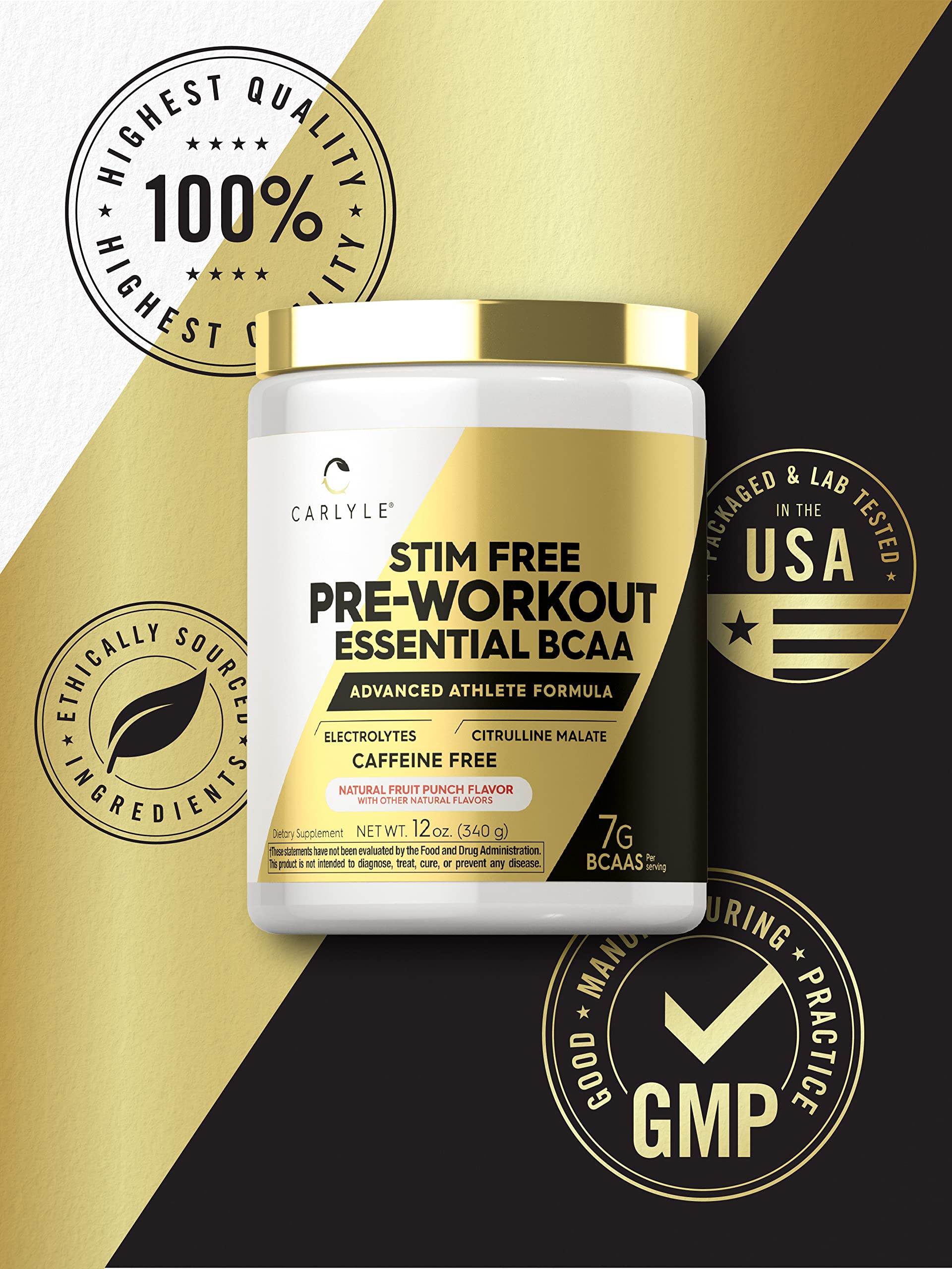 Carlyle Stim Free Pre Workout Powder | BCAA Amino Acids | 7g BCAA | Fruit Punch Flavor Carlyle uk supplements