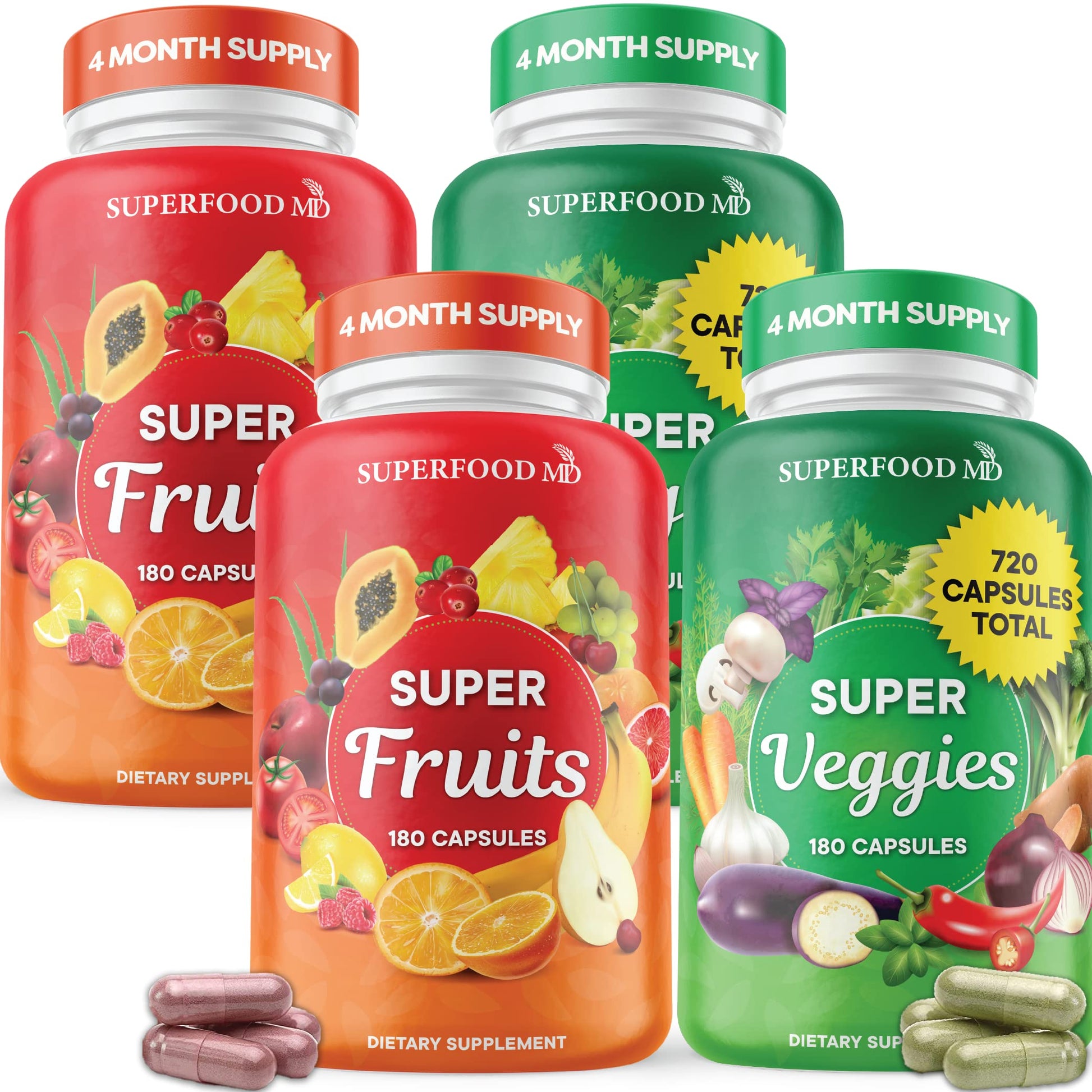 Superfood Fruit and Veggie Supplement - Fruit and Veggie Capsules 100% Whole Super Fruits and Super Vegetables Supplements & Vitamins, with Beta Carotene (720 Count (Pack of 4)) Superfood MD uk supplements