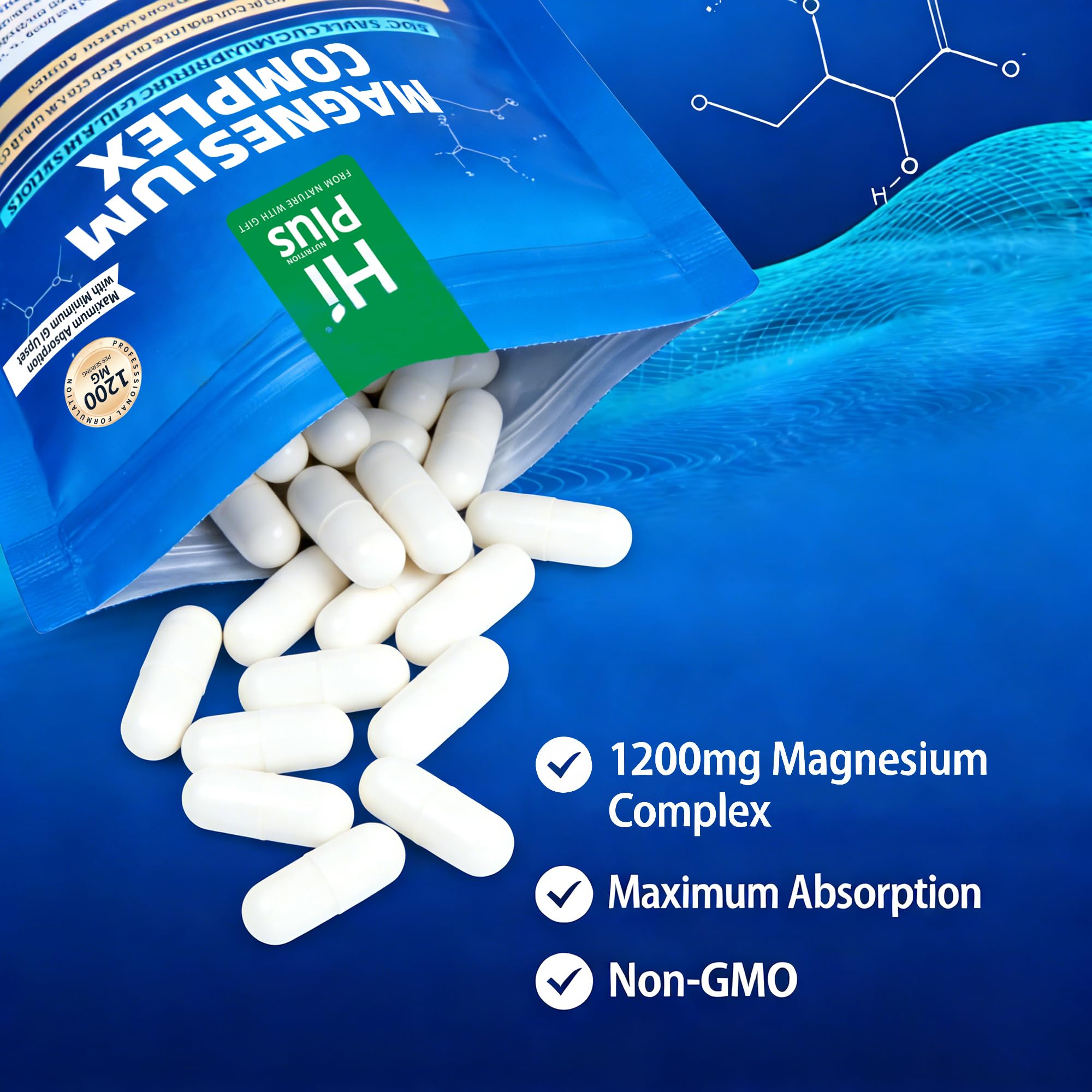 Magnesium Complex Supplement with 10 Forms of Elemental Magnesium, 1200 mg per Serving, Magnesium Glycinate, Citrate, Malate & Taurate, High Absorption Vegan Capsules, Non-GMO HiPlus uk supplements