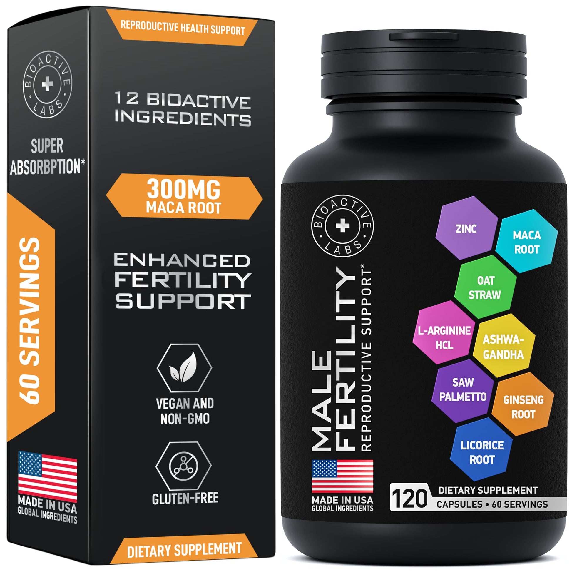 Fertility Supplements for Men - Zinc, Maca, Ashwagandha, L-Arginine - Male Vitality Conception for Him - Count and Motility Pregnancy Aid - Vitamins and Male Fertility Support Supplement - 120 Pills BIOACTIVE LABS uk supplements