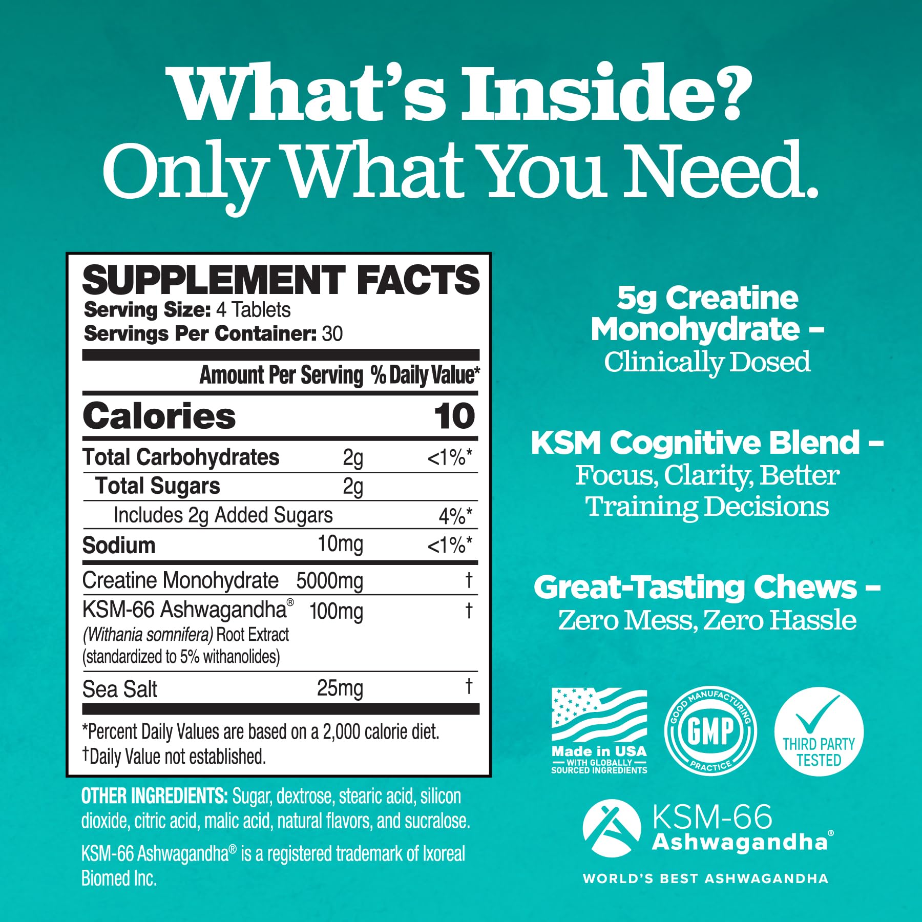 Creatine Chews - 5000mg Creatine Monohydrate Tablets for Men & Women with Ashwagandha KSM-66 - Low Sugar Muscle Support & Cognitive Boost - Gummy Alternative - 120 Count (Strawberry Lemonade) Attain Nutrients uk supplements