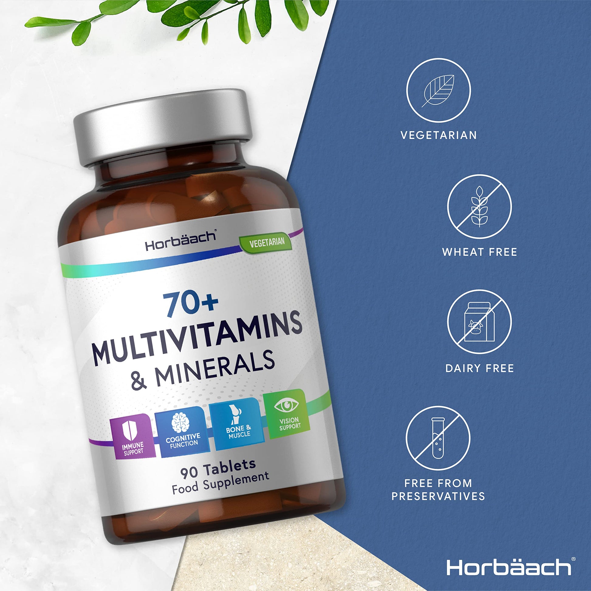 Multivitamin 70 Plus Tablets | 90 Count | with Essential Vitamins and Minerals | for Men and Horbäach uk supplements