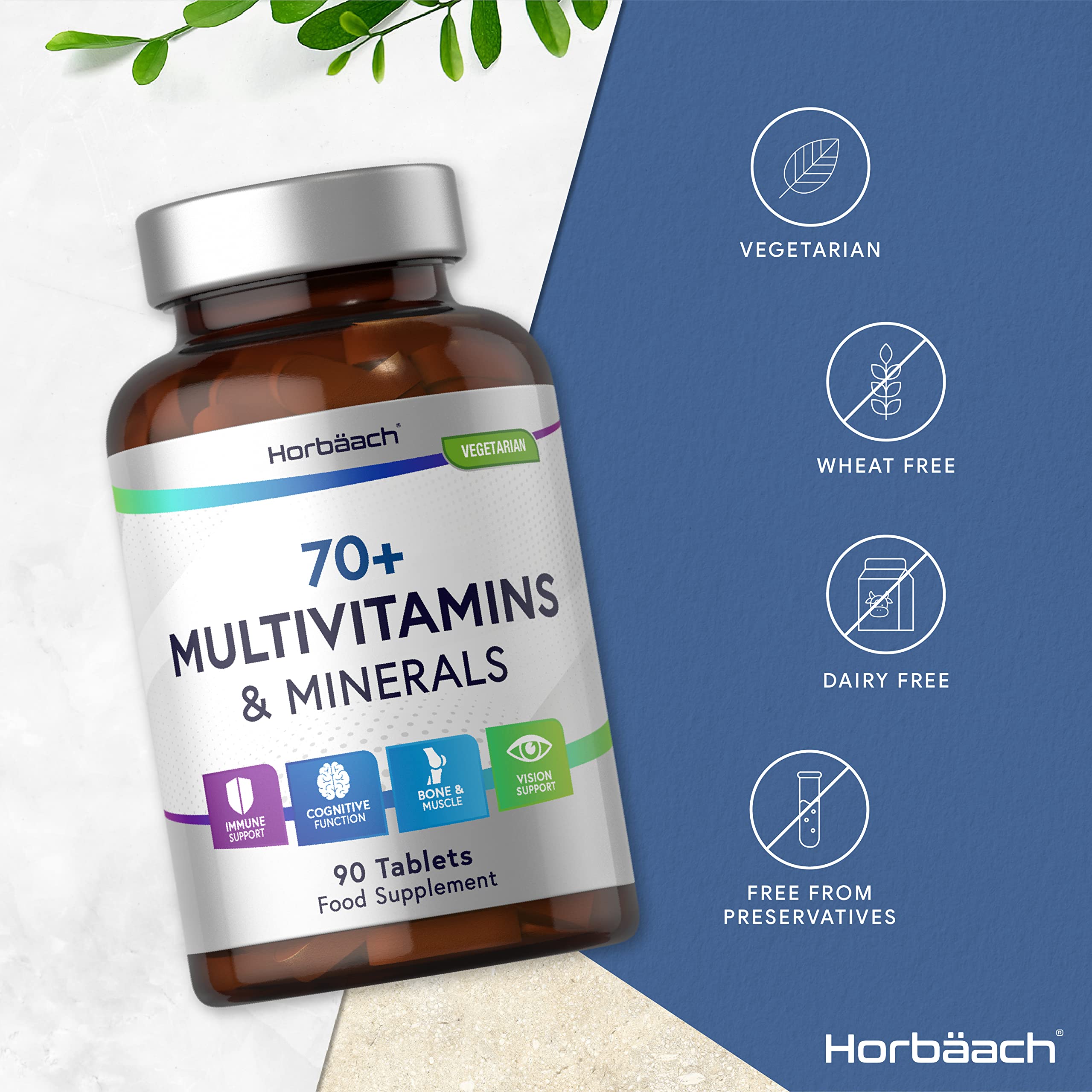 Multivitamin 70 Plus Tablets | 90 Count | with Essential Vitamins and Minerals | for Men and Horbäach uk supplements