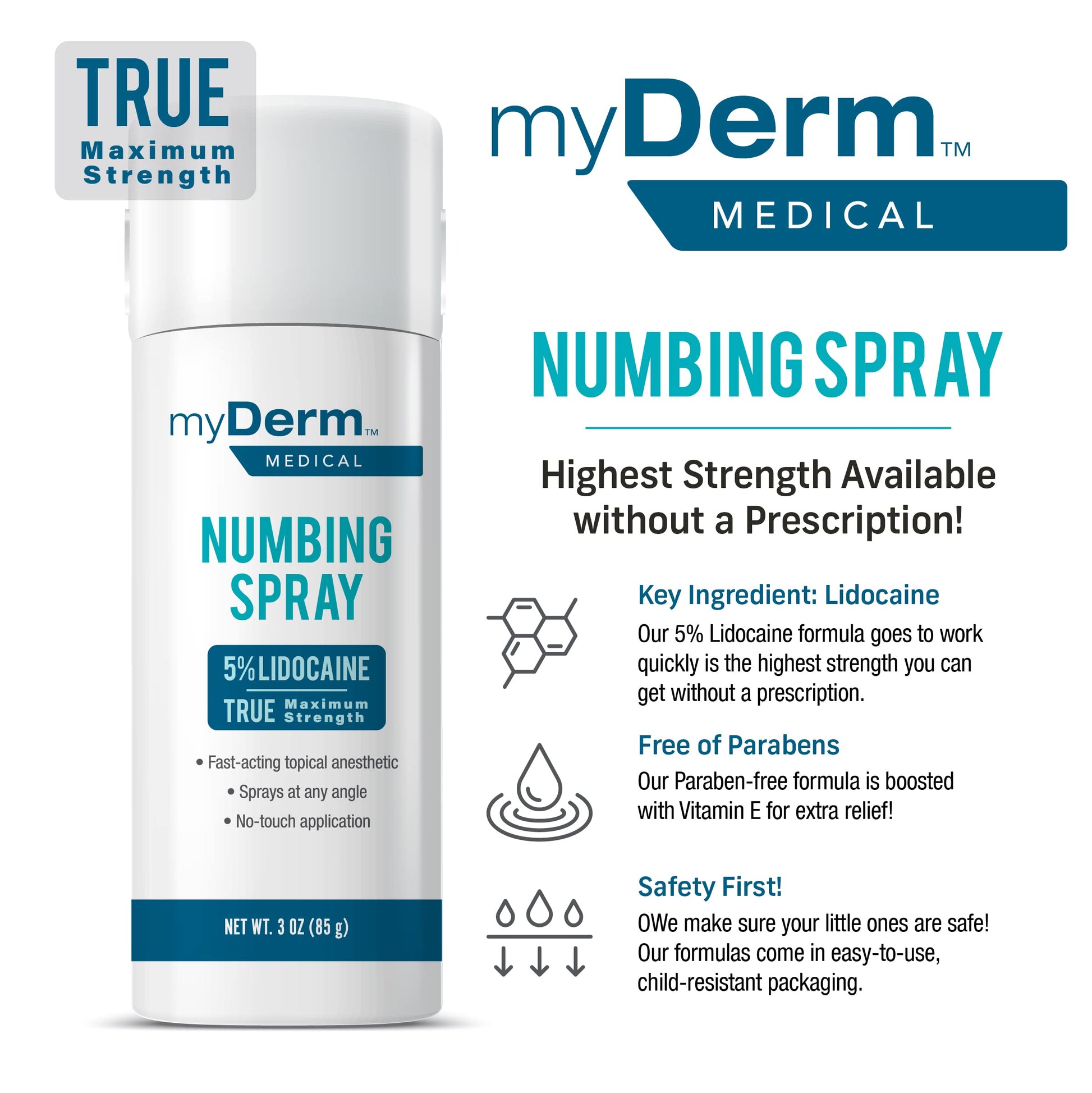 Myderm Medical Numbing Spray - 4.5oz - Maximum Strength 5% Lidocaine with Phenylephrine HCl and Witch Hazel - Fast-Acting Reliever with A Touch-Free Application - First Aid Supplies - Made in USA Myderm uk supplements