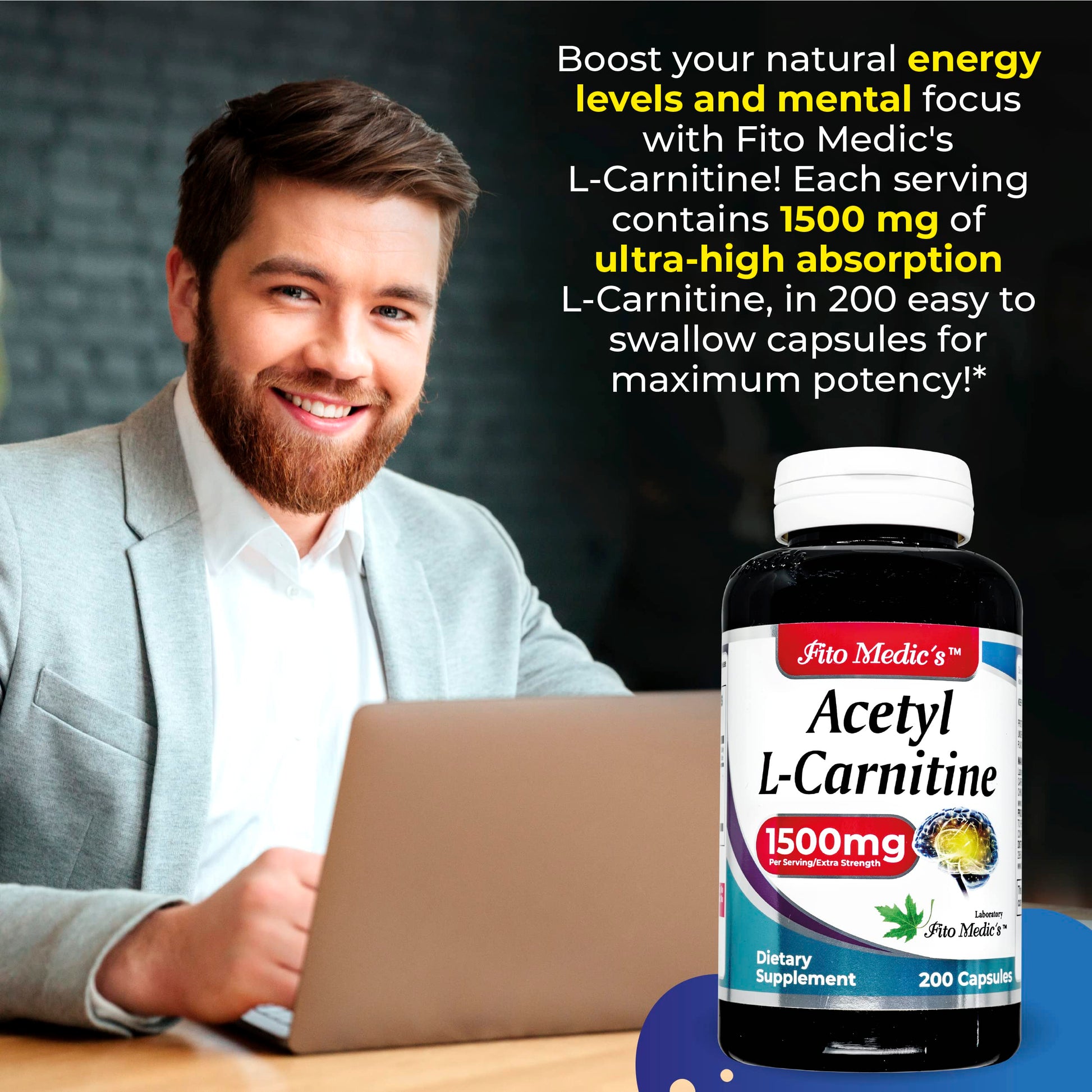 Lab - l carnitine - 1500 mg per Serving, 200 Capsules, l-carnitine - High Potency of - Acetyl FITO MEDIC'S uk supplements
