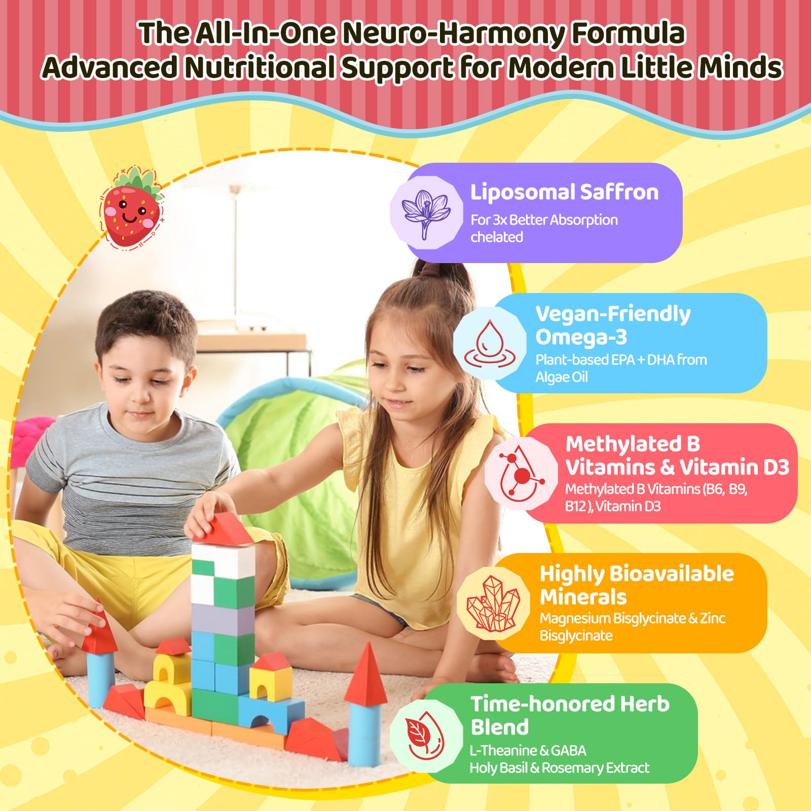 Liposomal Saffron Gummies for Kids 4+, Saffron Supplements w/Holy Basil, Rosemary, Magnesium Glycinate, Omega-3 & More, Brain Focus Support Supplement, Vegan, Organic, Sugar Free, 60 Chewables duwhot uk supplements