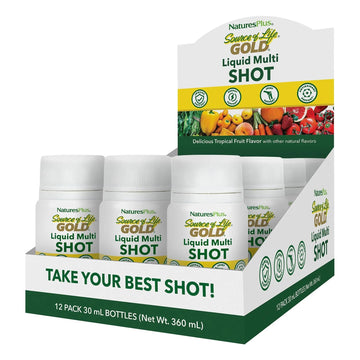 NaturesPlus Source of Life Gold Liquid Multi Shot - 1 fl oz, Case of 12 - Tropical Fruit Flavor - Provides Nutrients from 100+ Fruits and Vegetables - 12 Servings NaturesPlus uk supplements