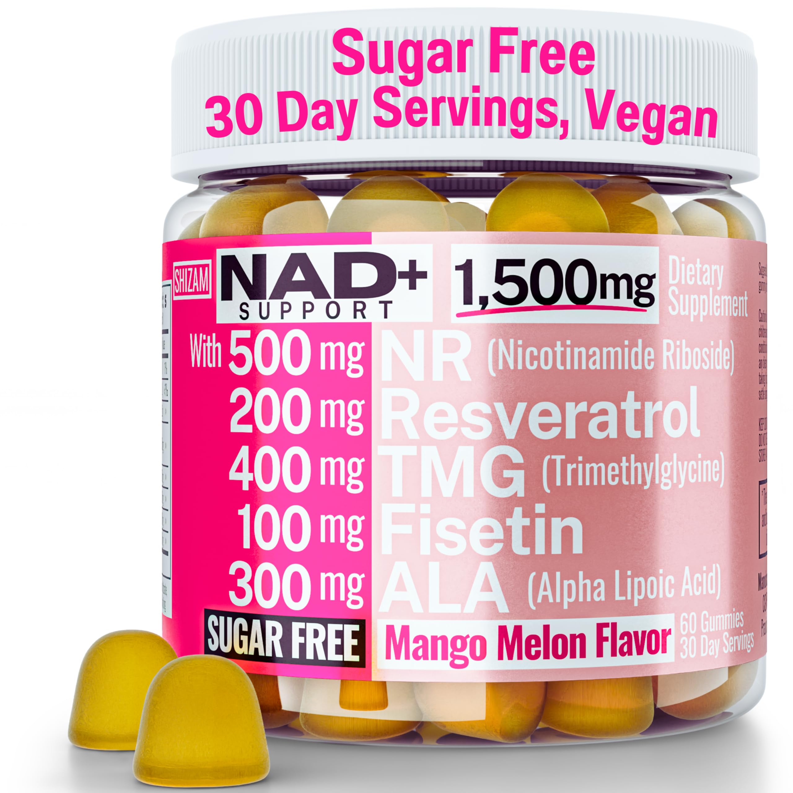 1500mg NAD+ Sugar Free Gummies | NAD + Plus NR TMG ALA Trans-Resveratrol Fisetin Supplements | Nicotinamide Riboside Trimethylglycine Alpha Lipoic Acid Betaine Pills Capsules Tincture Supplement Alt SHIZAM uk supplements