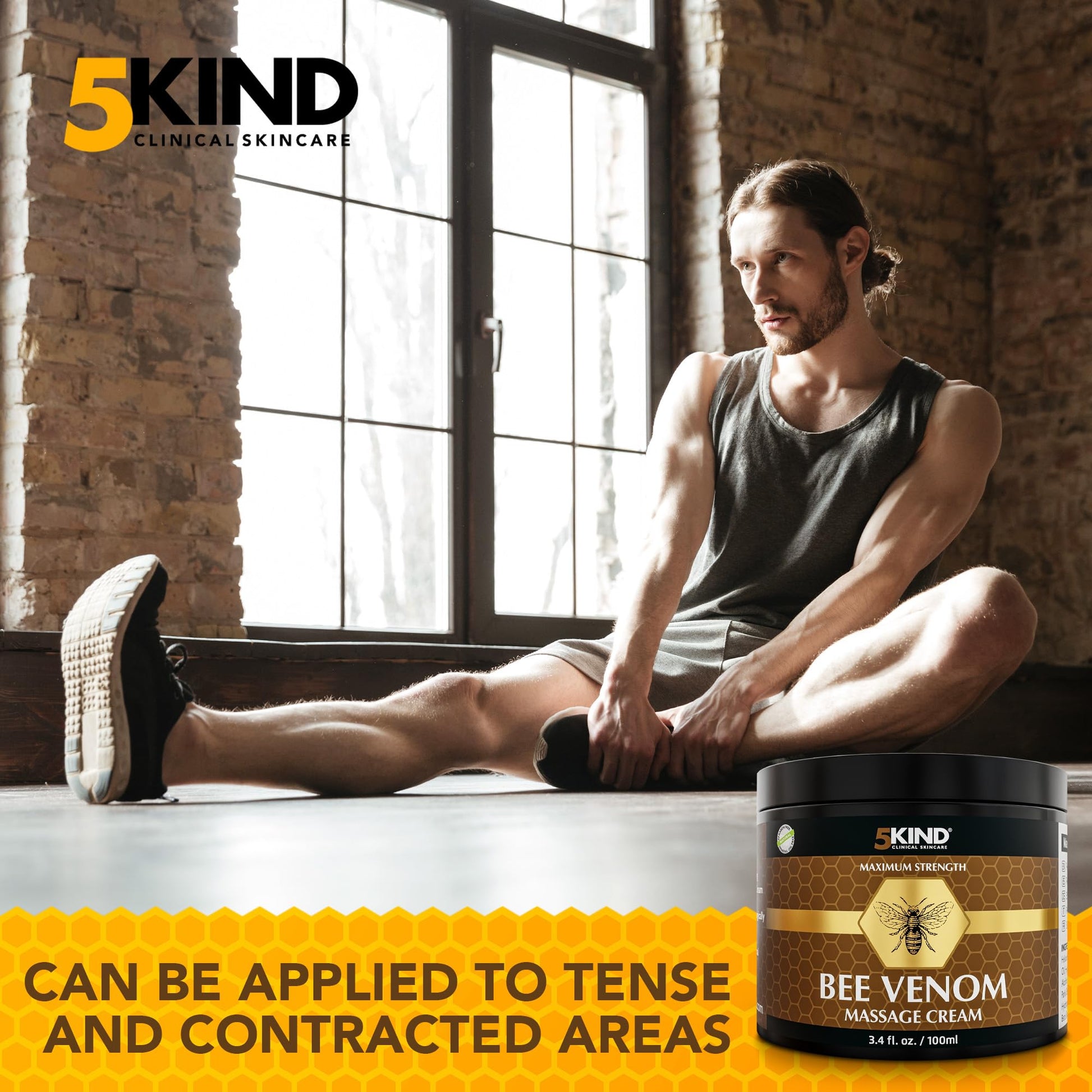 5kind Maximum Strength Bee Venom Cream - Naturally Massage Joints & Muscles, Lower Back, Knee, Neck, Shoulder, Hip & Feet - Responsibly Sourced Premium Bee Venom Cream 3.4 Fl Oz 5kind clinical skincare uk supplements