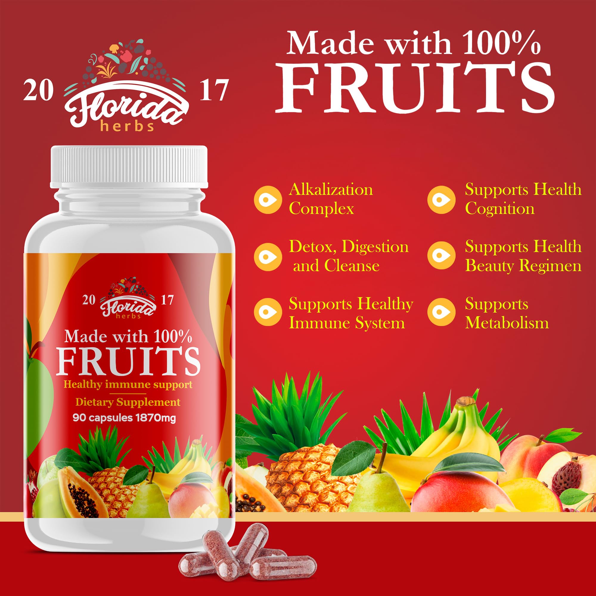Fruits and Vegetables Supplement - 90 Fruit and 90 Veggie Capsules - Nature Vitamins, Balance of Fruits and Veggies Supports Energy Balance, Soy Free, Vegan Capsules - 90 Count (Pack of 2) FLORIDA HERBS uk supplements