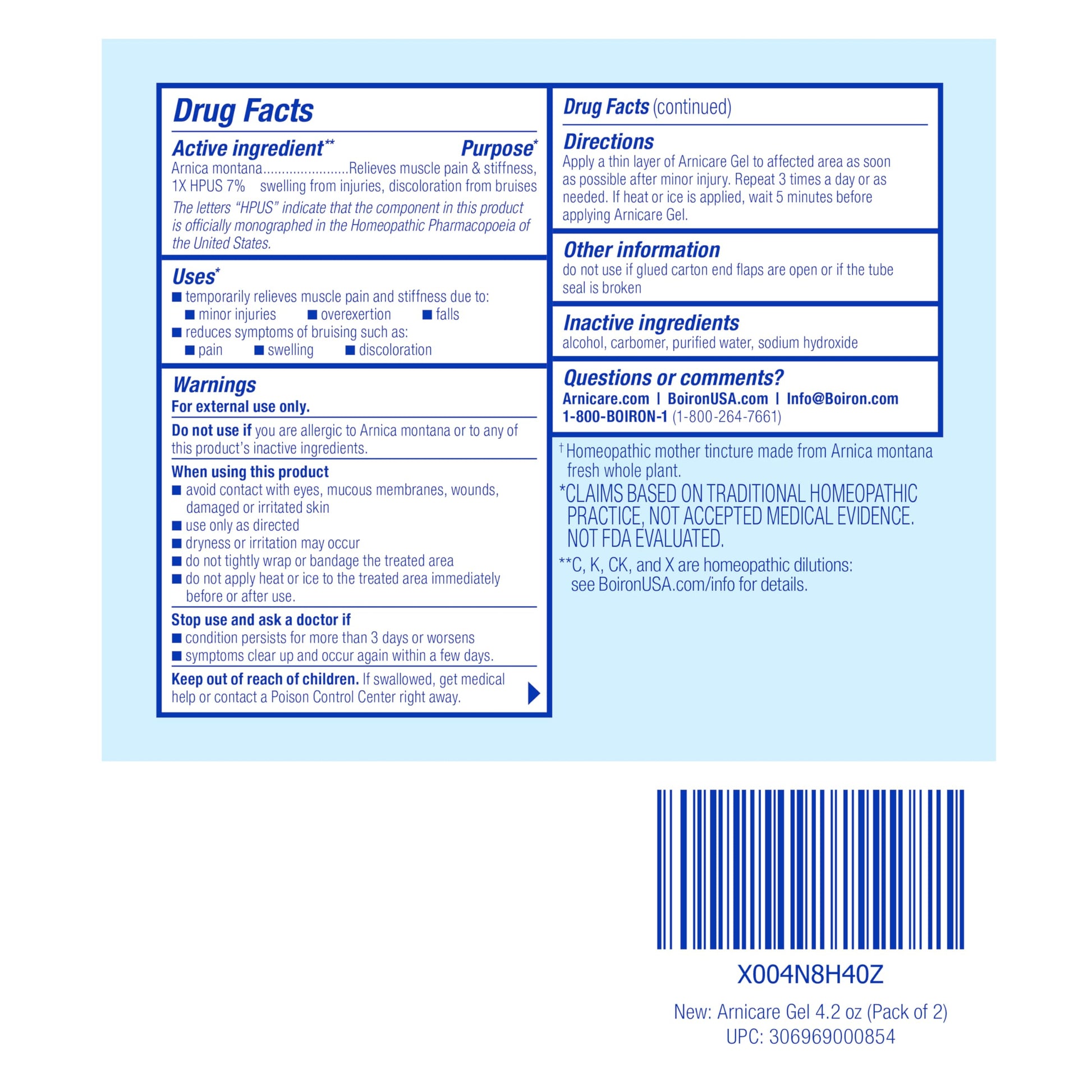 Boiron Arnicare Gel 4.2 oz (Twin Pack) for Joint Pain Relief, Muscle Pain, Muscle Soreness, and Swelling from Bruises or Injury - Non-Greasy and Fragrance-Free Arnica Boiron uk supplements