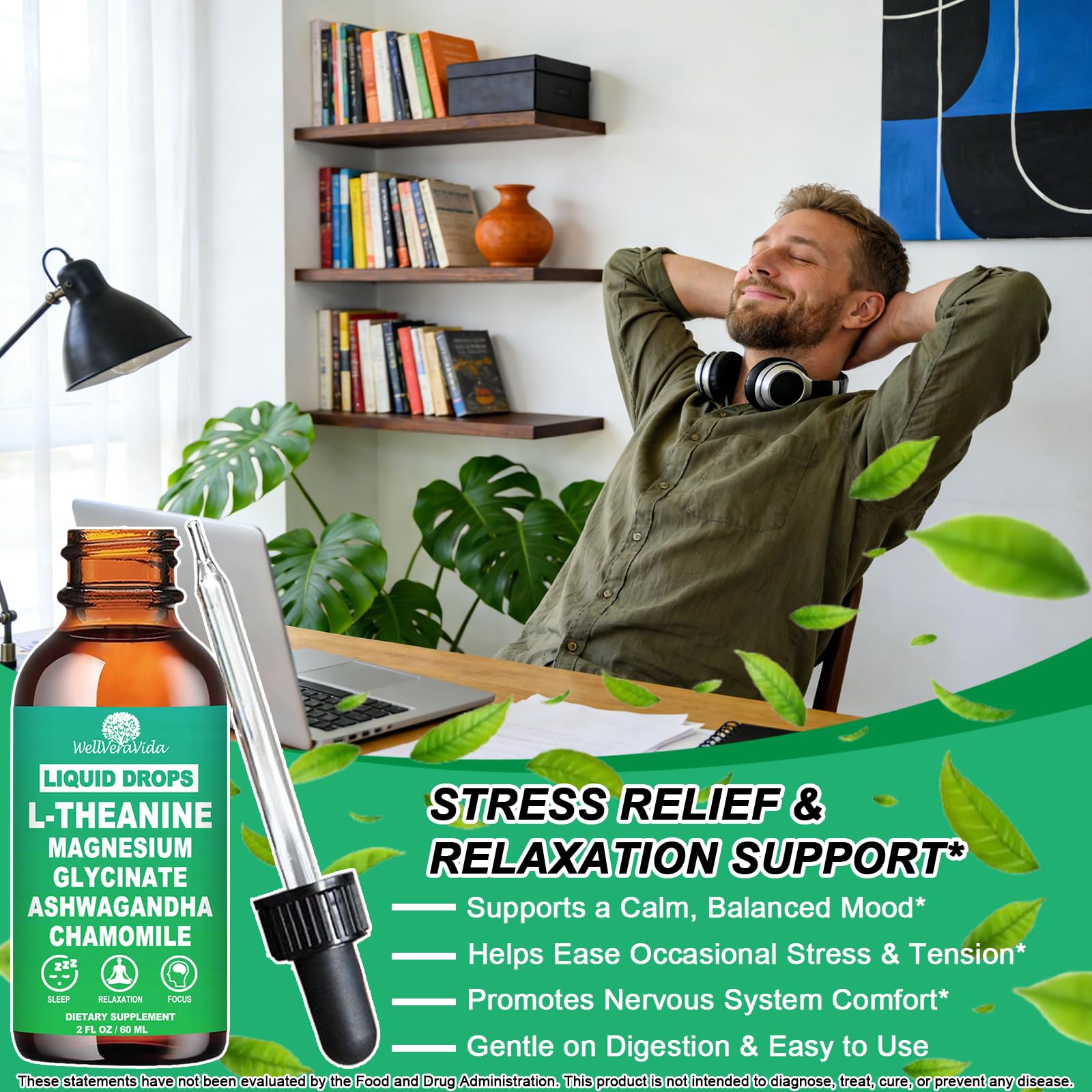 L theanine Liquid Drops, Theanine Supplement With Magnesium Glycinate & Ashwagandha for Sleep, Relaxation & Focus Support, High Absorption Liquid L Theanine 200mg for Adults & Kids丨Vegan, Non-GMO, 2oz WellVeraVida uk supplements