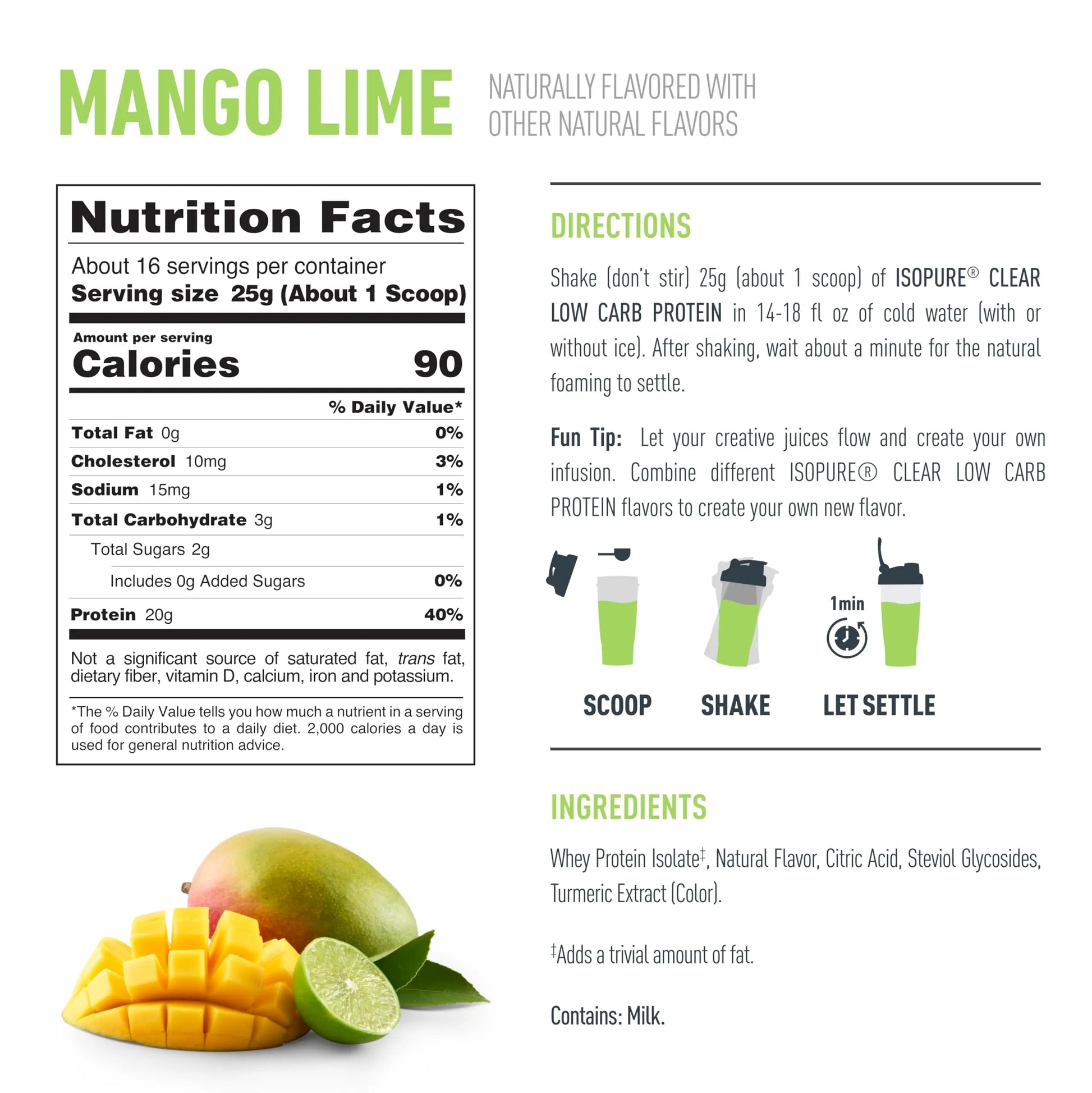 Isopure Clear Whey Isolate Protein Powder, Lactose Free, Gluten Free, Naturally Flavored, Mango Lime, 20g Protein Per Serving, 14.1 Oz, 16 Servings (Packaging May Vary) Isopure uk supplements