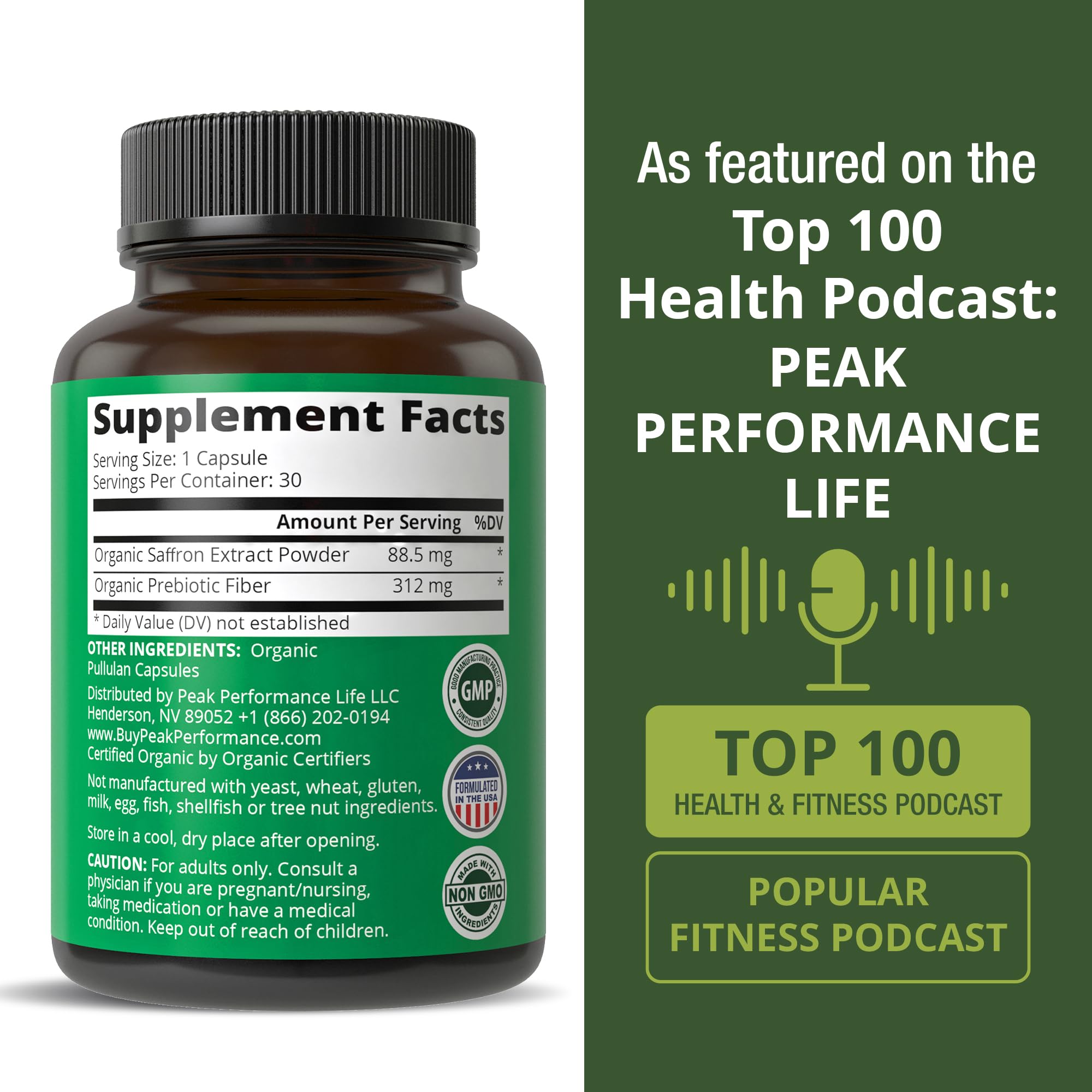 Saffron Supplements - USDA Organic Saffron Extract Capsules for Women, Men, and Kids. with Organic Prebiotic Fiber Instead of Filler. Pure and Natural for Mood, Brain, Focus, Cravings, PMS Peak Performance uk supplements