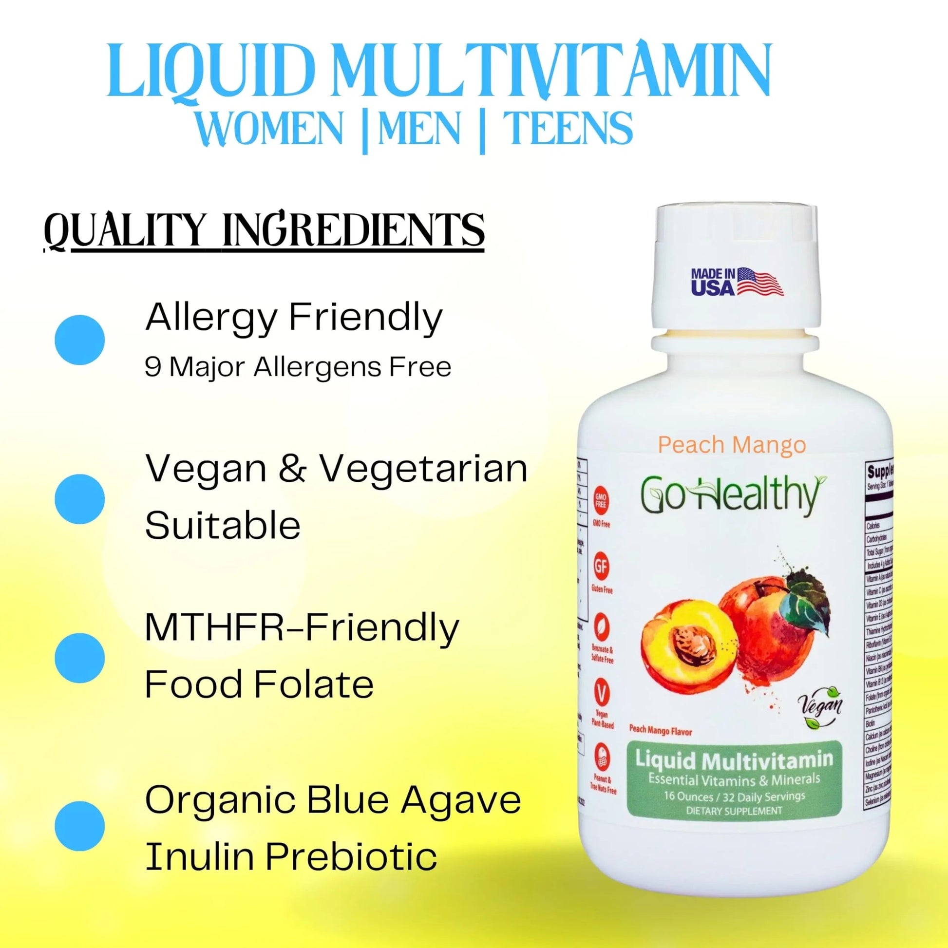 Go Healthy Liquid Vitamins for Women, Men, Teens | Vegan Vitamin & Mineral | High Absorption | Premium Liquid Multivitamin | Go Healthy Natural uk supplements