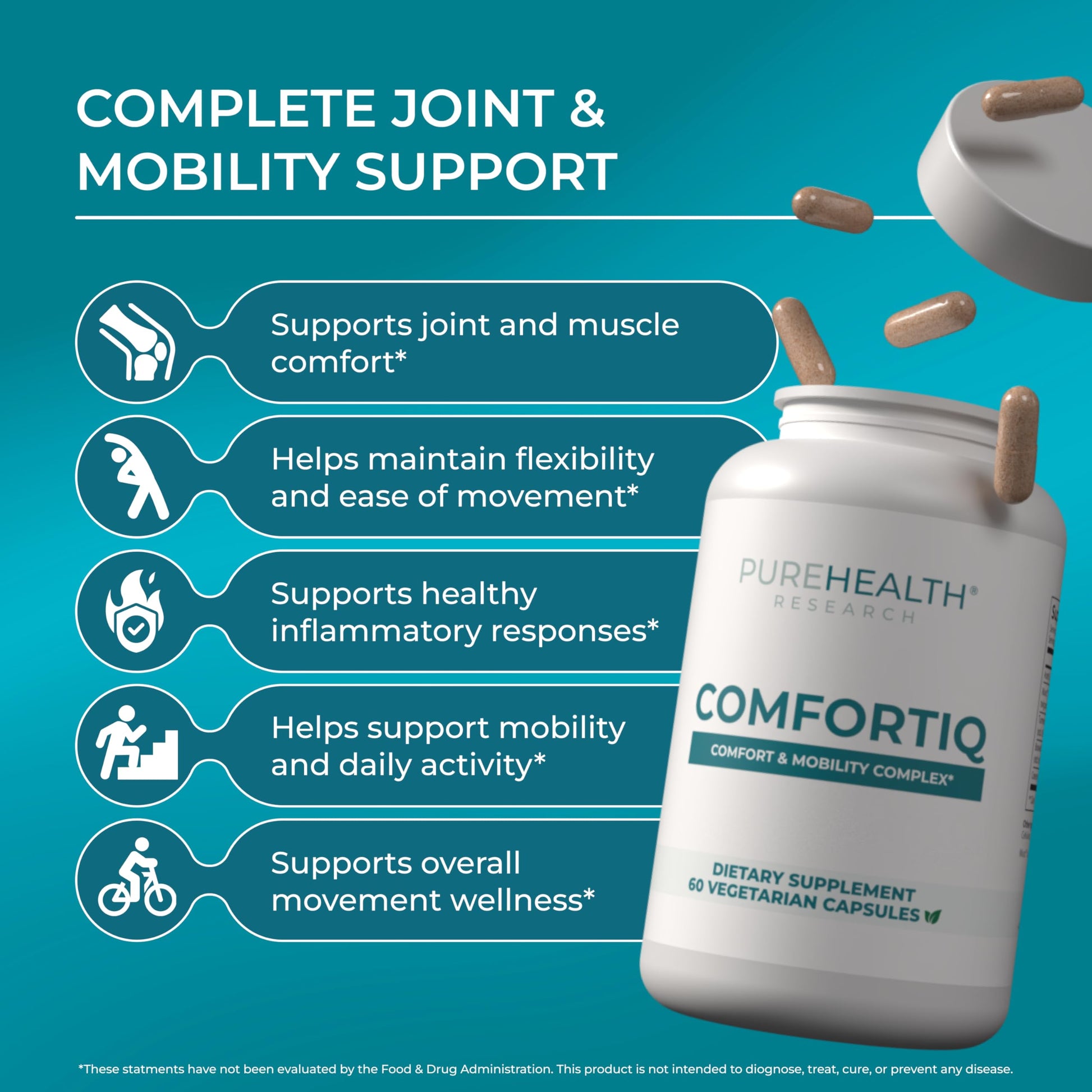 PUREHEALTH RESEARCH Comfortiq - Back Discomfort Supplement - Joint Health Support for Women & Men - with CoQ10, Turmeric, Acetyl L-Carnitine, Boswellia & More - 60 Capsules PUREHEALTH RESEARCH uk supplements