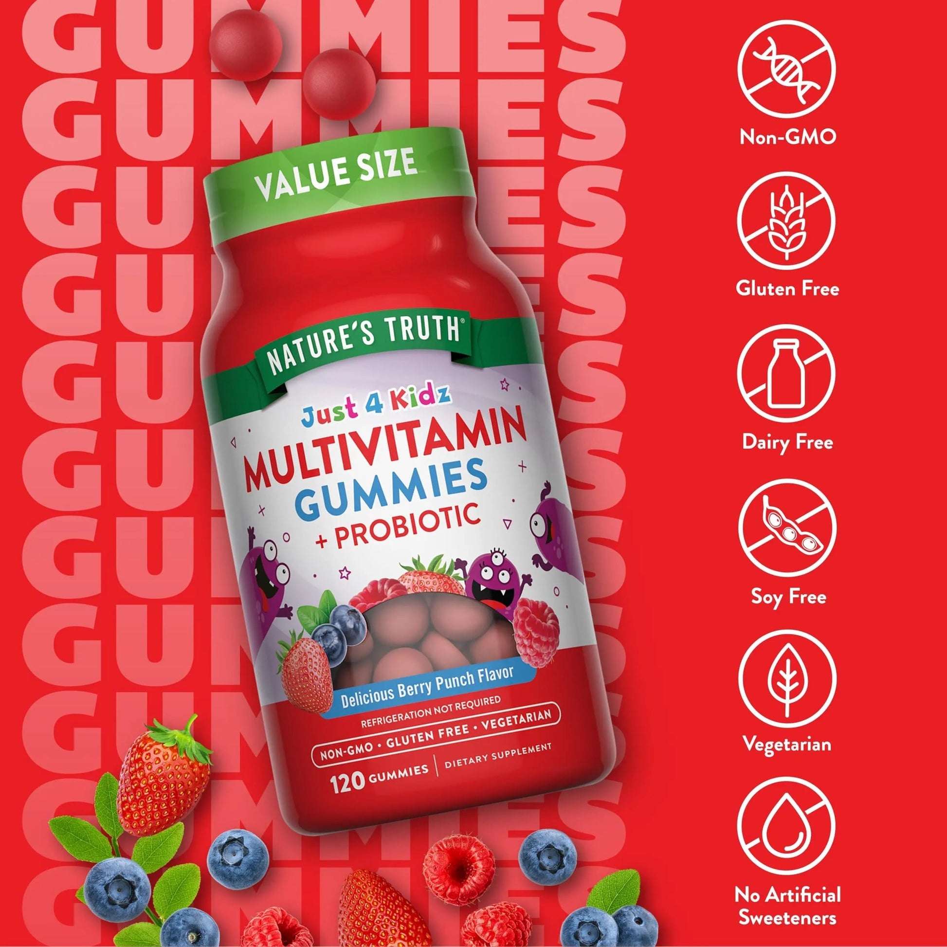 Nature's Truth Kids Multivitamin Gummies with Probiotics | 120 Count | Berry Punch Flavor | Vegetarian, Non-GMO & Gluten Free Supplement Nature's Truth uk supplements