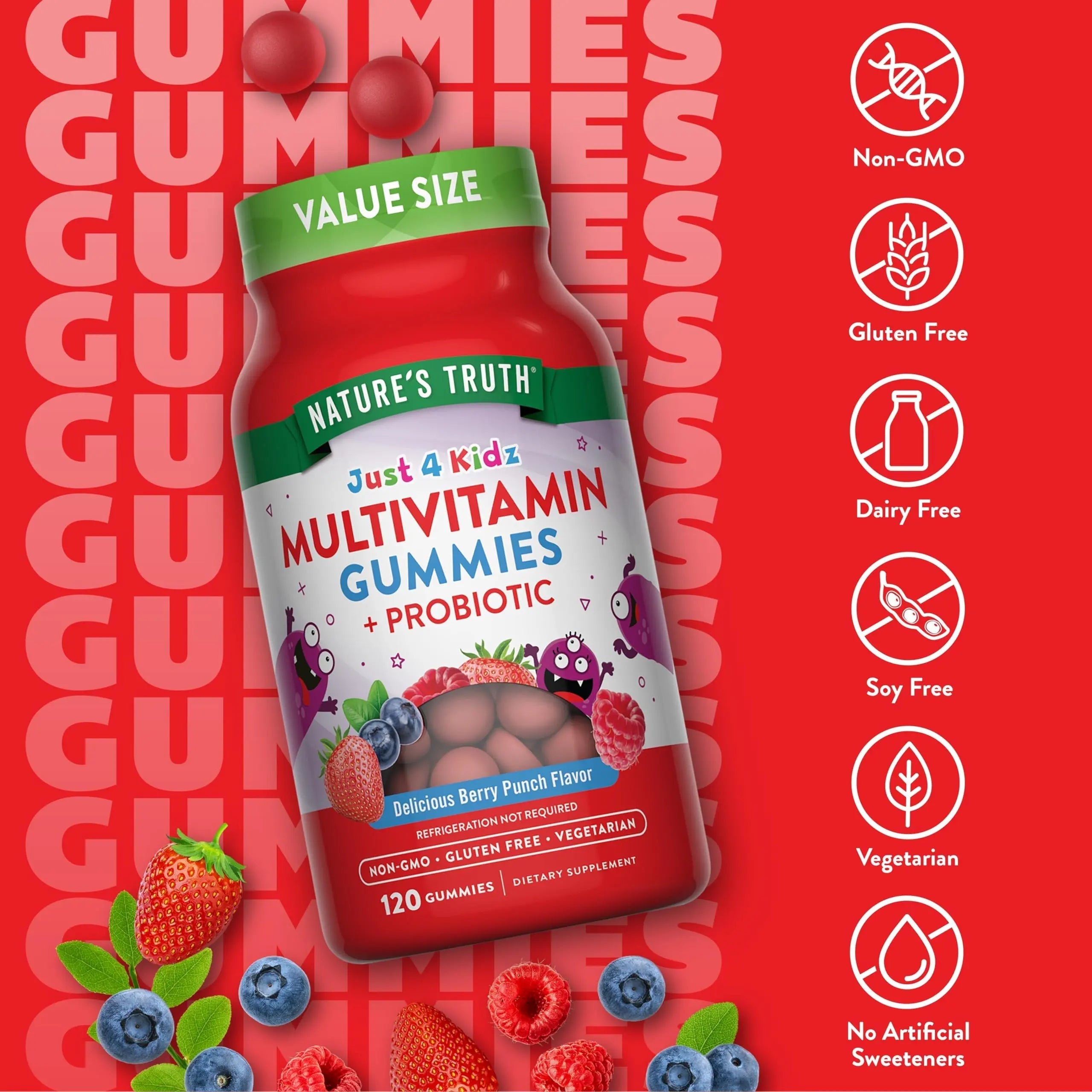 Nature's Truth Kids Multivitamin Gummies with Probiotics | 120 Count | Berry Punch Flavor | Vegetarian, Non-GMO & Gluten Free Supplement Nature's Truth uk supplements