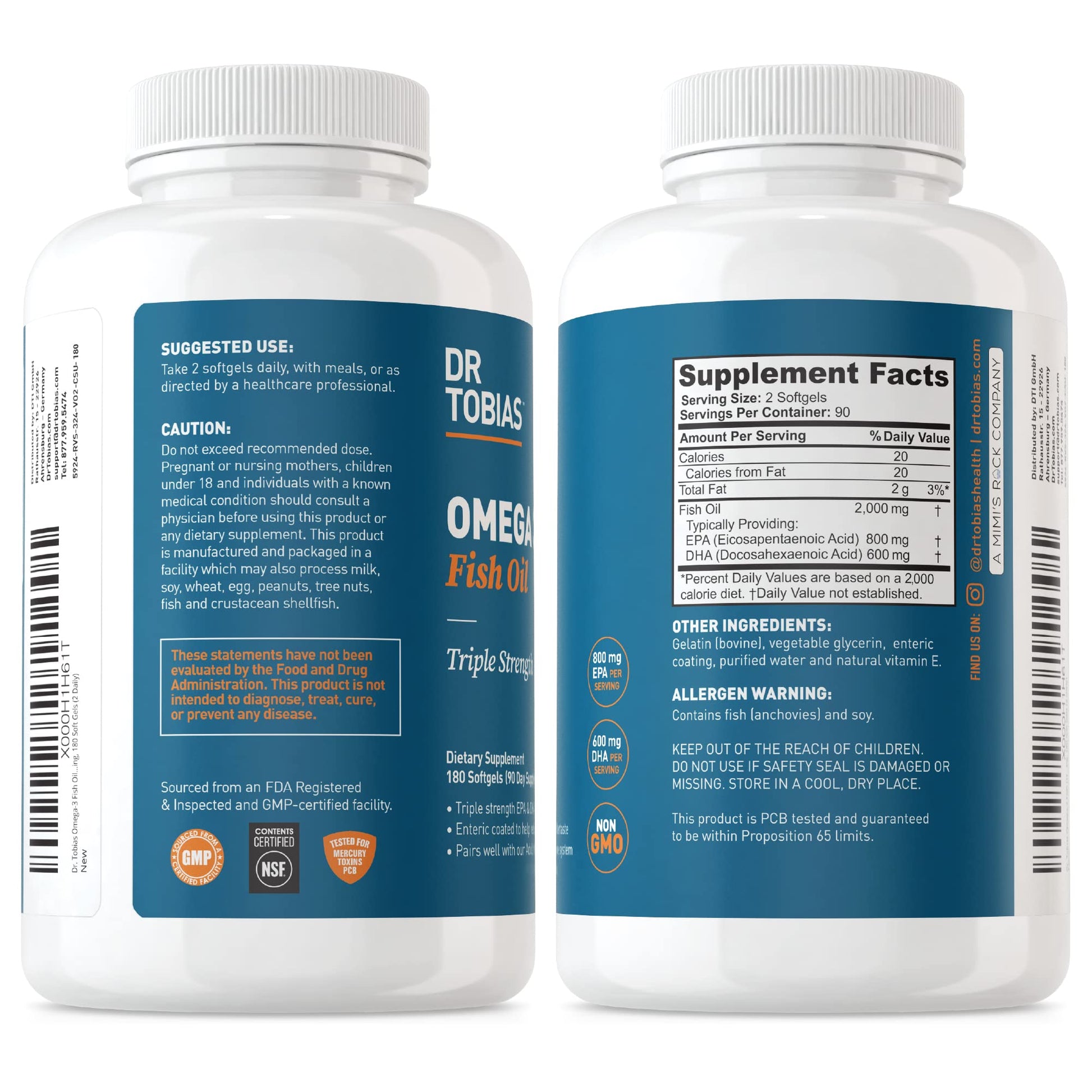 Dr. Tobias Omega 3 Fish Oil, 800 mg EPA 600 mg DHA Omega 3 Supplement for Heart Dr. Tobias uk supplements