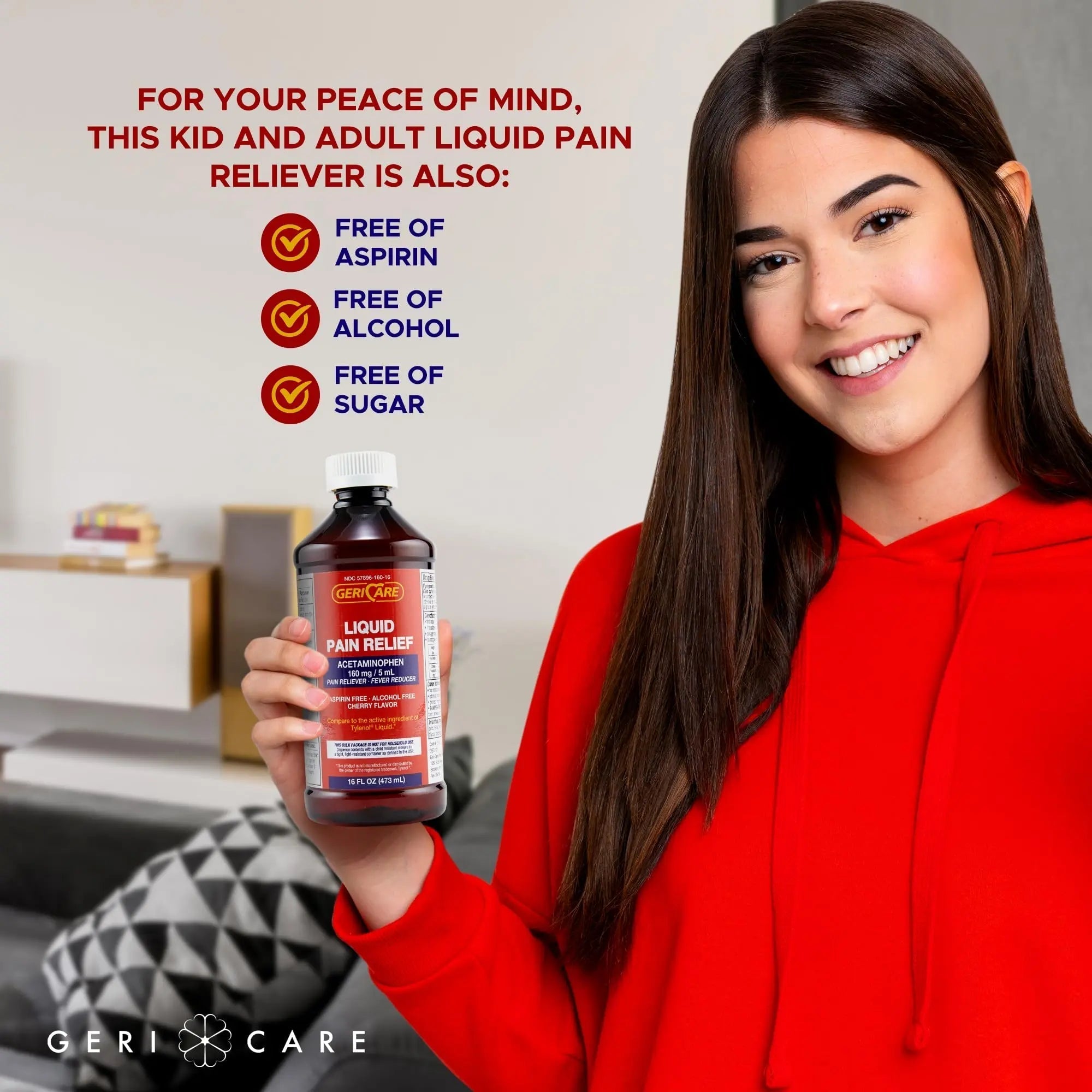 GeriCare Regular Strength Liquid Acetaminophen 160 mg, Pain Reliever, Fever Reducer, Aspirin & Alcohol Free, Cherry Flavored 16 Fl Oz (Pack of 2) GeriCare uk supplements