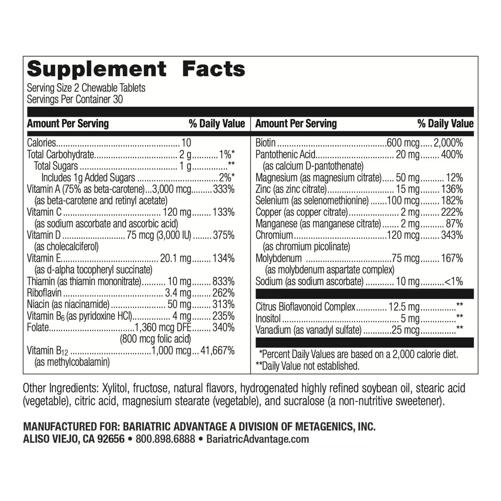 Bariatric Advantage Chewable Essential Multivitamin Without Iron - 200 DV of Key Nutrients - Trace Mineral Support Bariatric Advantage uk supplements