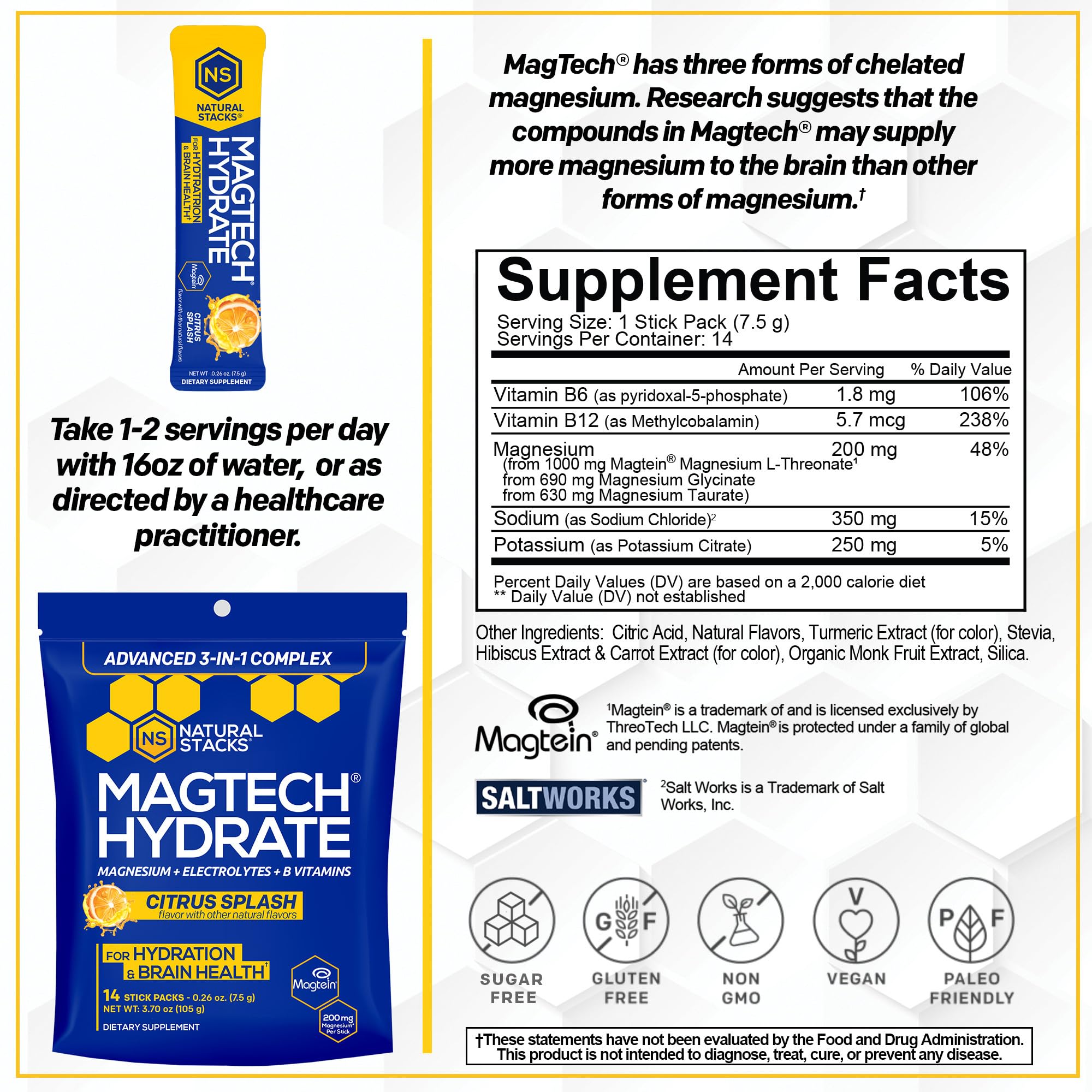 NATURAL STACKS Creatine Monohydrate & Magtech Hydrate Bundle - 2500mg Creatine + 200mg Elemental Magnesium Per Serving - Supports Hydration, Brain Health & Endurance - 44 Total Servings NATURAL STACKS uk supplements