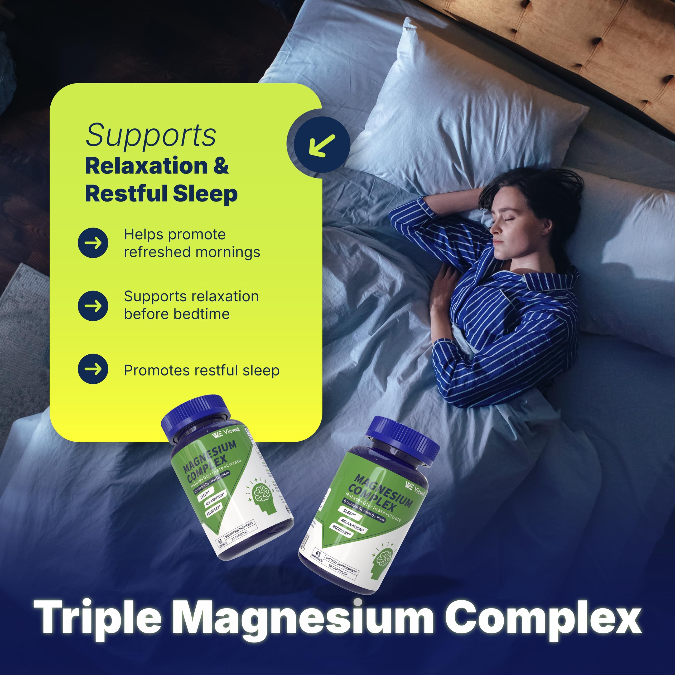 Vicwell Triple Magnesium Complex - 300mg Magnesium from Malate, Glycinate, and Citrate - Supports Stress Relief & Sleep, Nerves & Metabolism, Muscle Relaxation & Bone Health - 90 Capsules(1 Bottle) Vicwell uk supplements