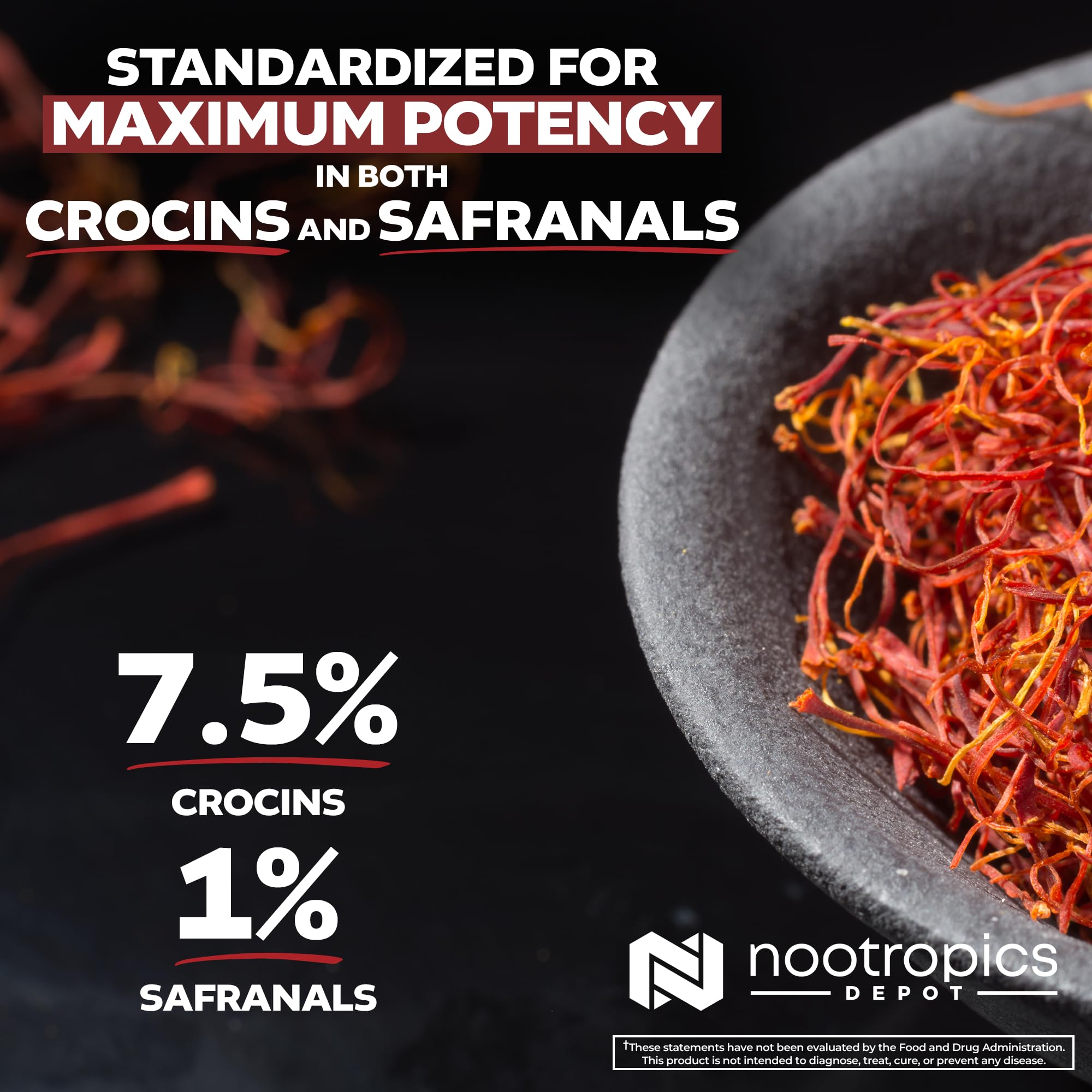 Nootropics Depot High Potency Saffron Extract Capsules | 30mg | Minimum 7.5% Crocins and 1% Safranals | Crocus sativus | 60 ct Nootropics Depot uk supplements