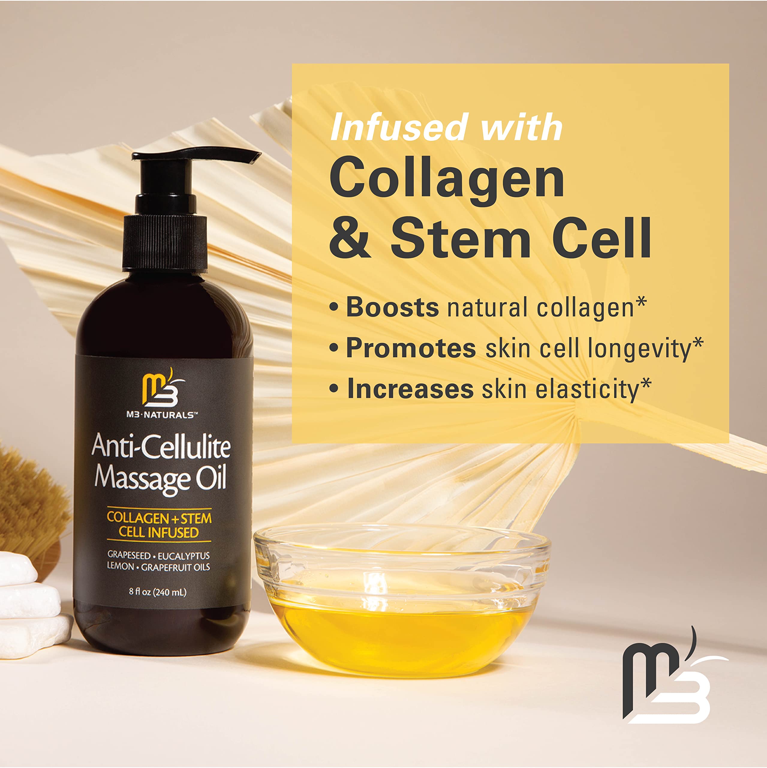 Anti Cellulite Massage Oil for Massage Therapy - Collagen and Stem Cell Skin Tightening M3 Naturals uk supplements