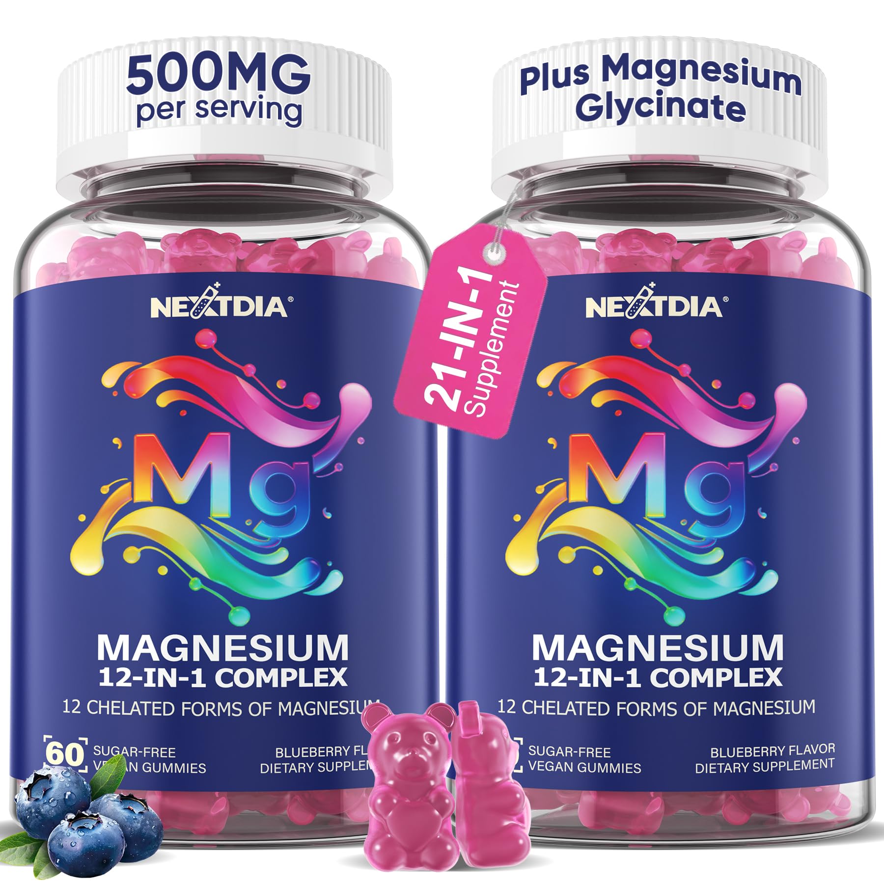 Full Spectrum Magnesium Glycinate Complex 21 in 1 Gummies for Deep Calm Sleep, 12 Forms Magnesium Citrate Malate Taurate Orotate for Women Men + Probiotics w/Ashwagandha, L-Theanine, GABA, 120Cts Nextdia uk supplements
