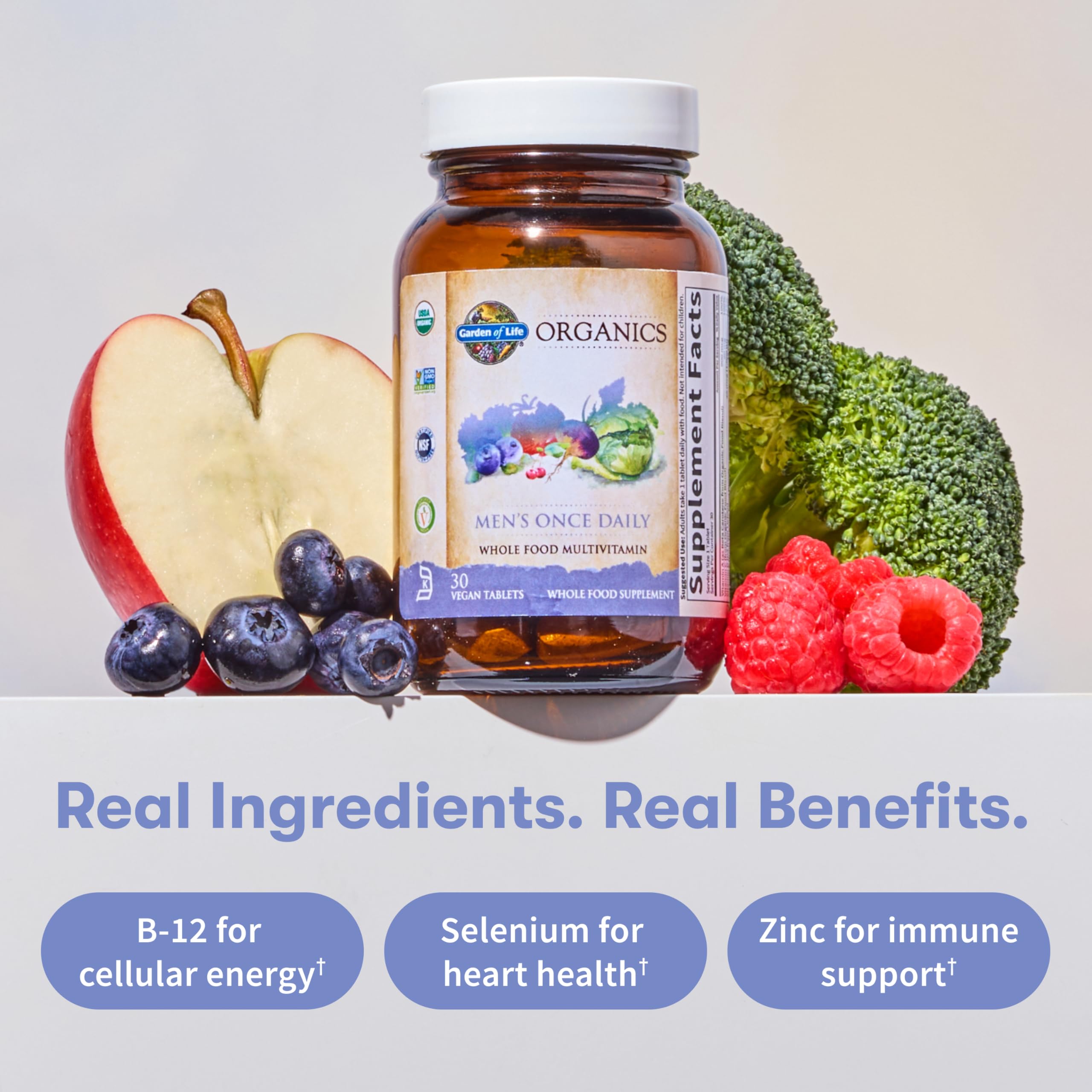 Garden of Life Once Daily Whole Food Multivitamin for Men, Organic Mens Vitamins & Minerals, Vitamin C, Zinc, Vegan, for Health & Well-Being, 60 Tablets Garden of Life uk supplements