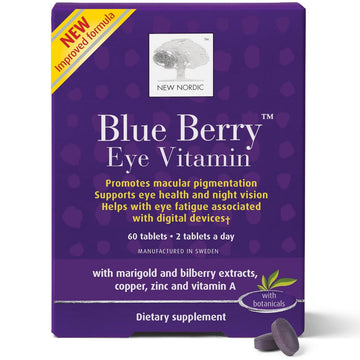 NEW NORDIC Blue Berry Eye Vitamin Lutein Supplement with Zinc, Supports Macular Pigmentation, Eye & Vision Function, 60 Tablets (Pack of 1) NEW NORDIC uk supplements
