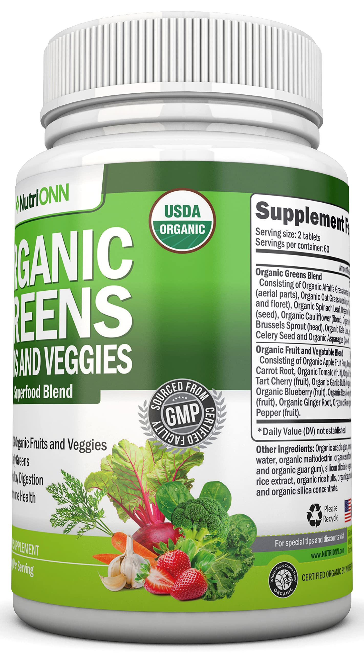 Organic Super Greens Capsules - Fruit And Vegetable Supplements - 120 Count - 28 USDA Organic & Vegan Premium Ingredients - Superfood Blend For Immune Health, Digestion & Energy - Whole Food Vitamins NutriONN uk supplements