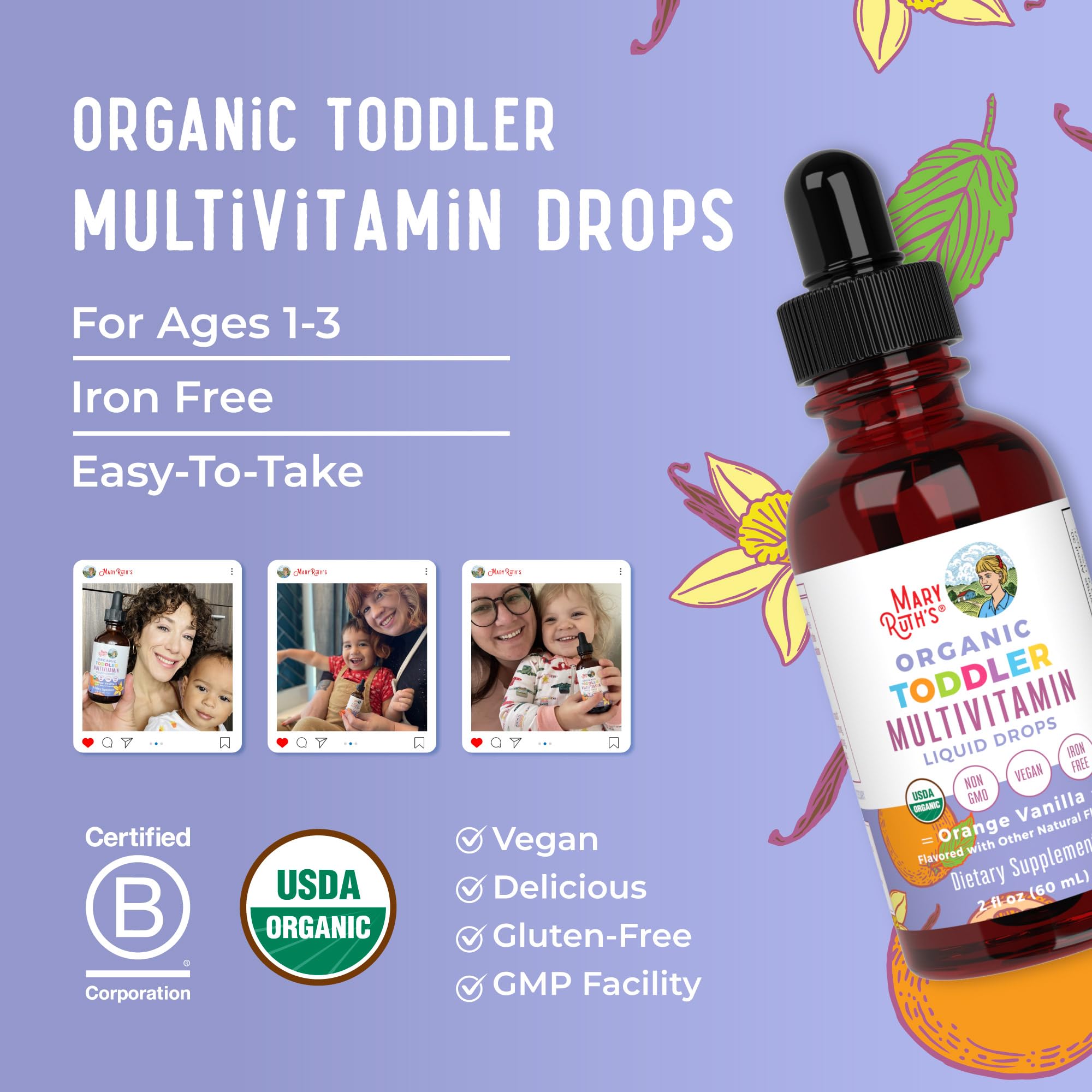 MaryRuth's Toddler Multivitamin | Vitamin A C D E B6 B12 Zinc | Healthy Growth Support | Immunity | Bone Health | Cognitive Function | Organic | Sugar Free | Vegan | Non-GMO | 2 Fl Oz | 30 Day Supply MARYRUTH'S uk supplements