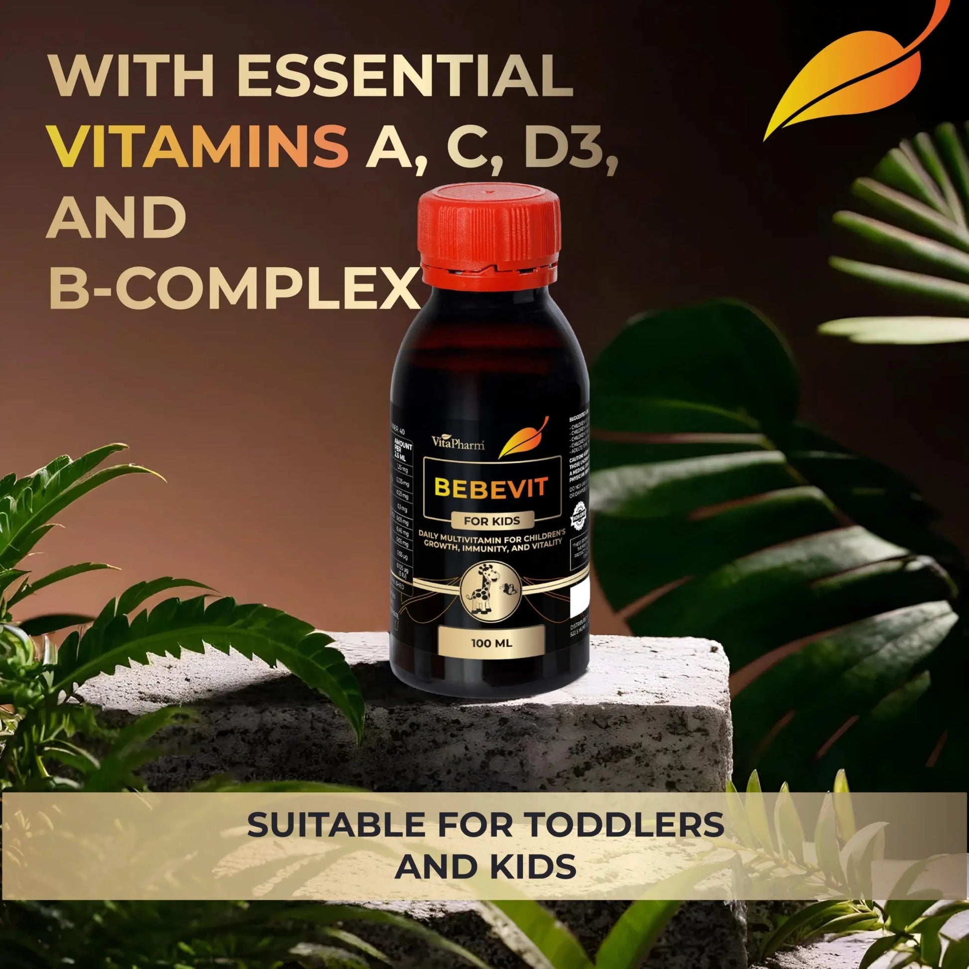 BEBEVIT Liquid Multivitamin for Kids – Sugar-Free & Non-GMO Formula with Vitamins A, C, D3, E, K2 & B-Complex – Daily Support for Growth, Immunity VitaPharm uk supplements