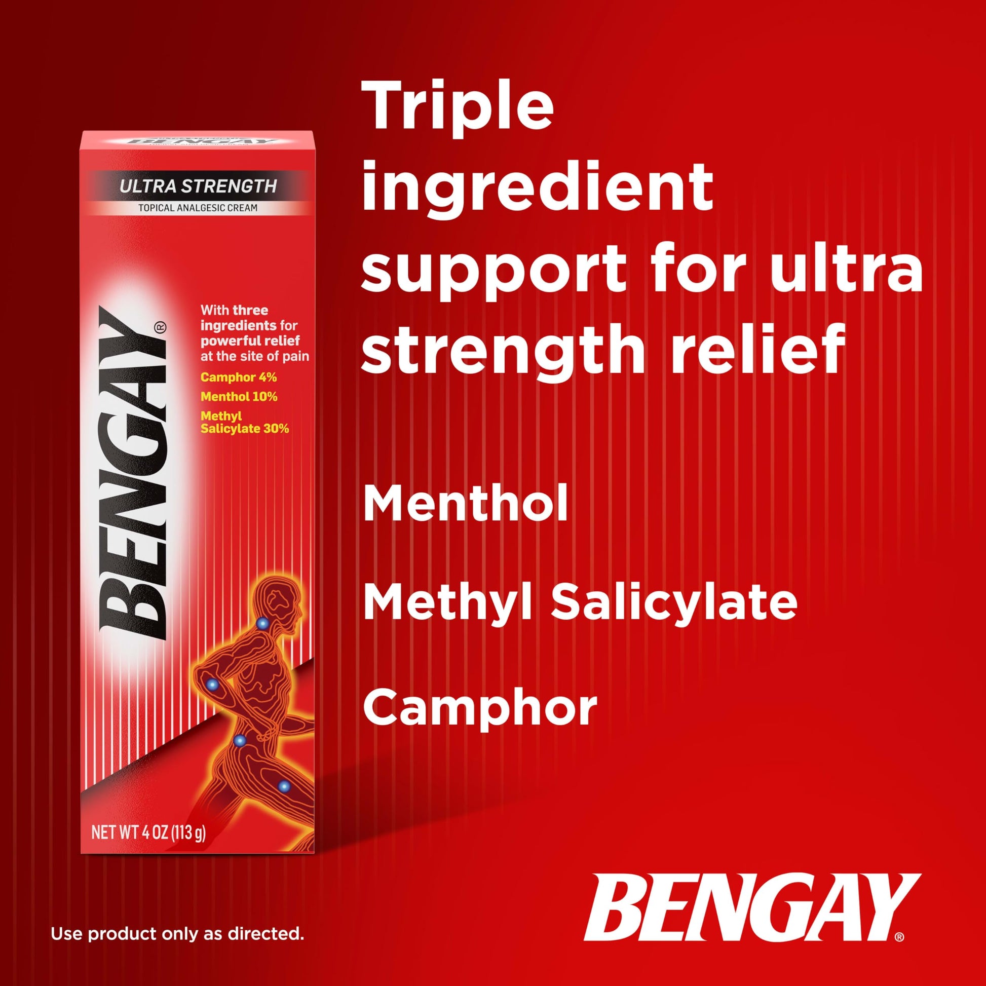 Bengay Ultra Strength Topical Pain Relief Cream, Non-Greasy Topical Analgesic for Minor Arthritis, Muscle, Joint and Back Pain, Camphor, Menthol and Methyl Salicylate, 4 OZ Bengay uk supplements