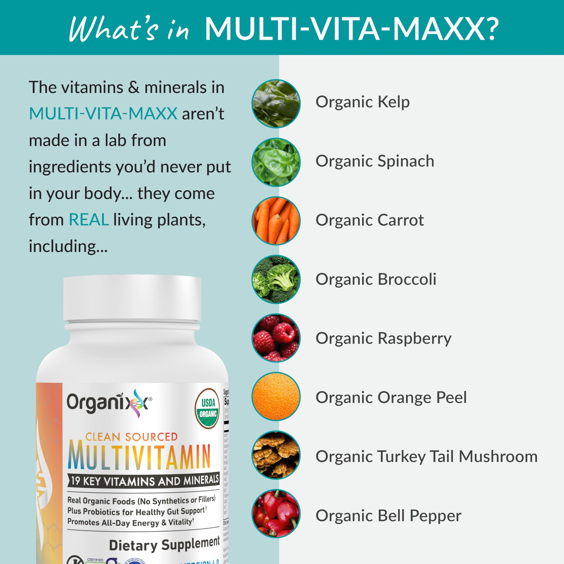 Organixx Clean Sourced Multivitamin for Women & Men, w/Vitamin C, D3, Vitamin B Complex, Probiotics, Organic Fruits & Vegetables, Supports Digestive Gut Health, Immune Support, 90 Vegan Gel Capsules Organixx uk supplements