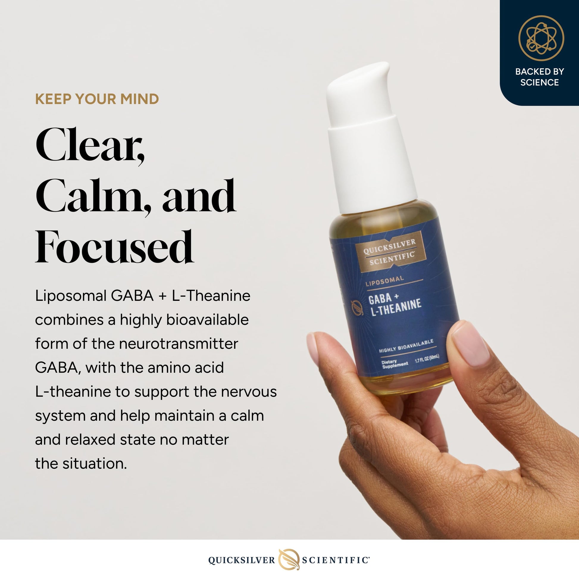 Quicksilver Scientific Liposomal GABA + L Theanine - Calm, Stress Response & Brain Support - Bioavailable GABA Supplement with L Theanine 100mg (1.7oz/50ml) Quicksilver Scientific uk supplements